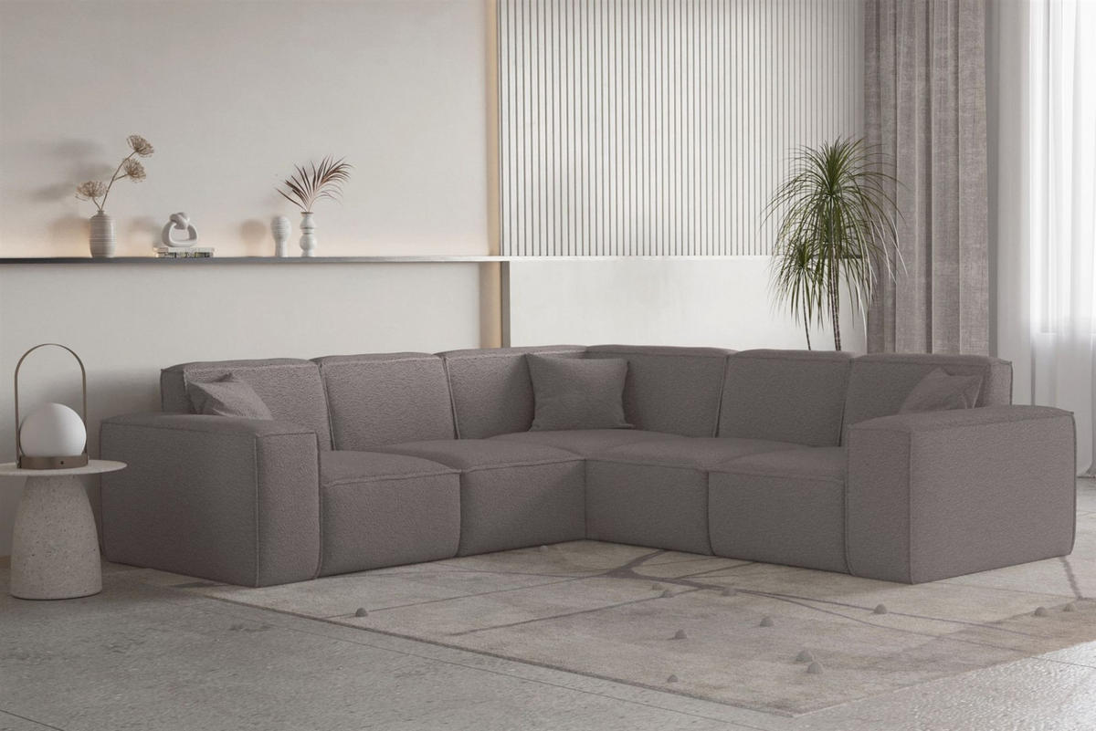 ECKSOFA Univ Celes Premium Ascot Bukla - Taupe, Holzwerkstoff/Textil (246/246cm) - Fun Möbel