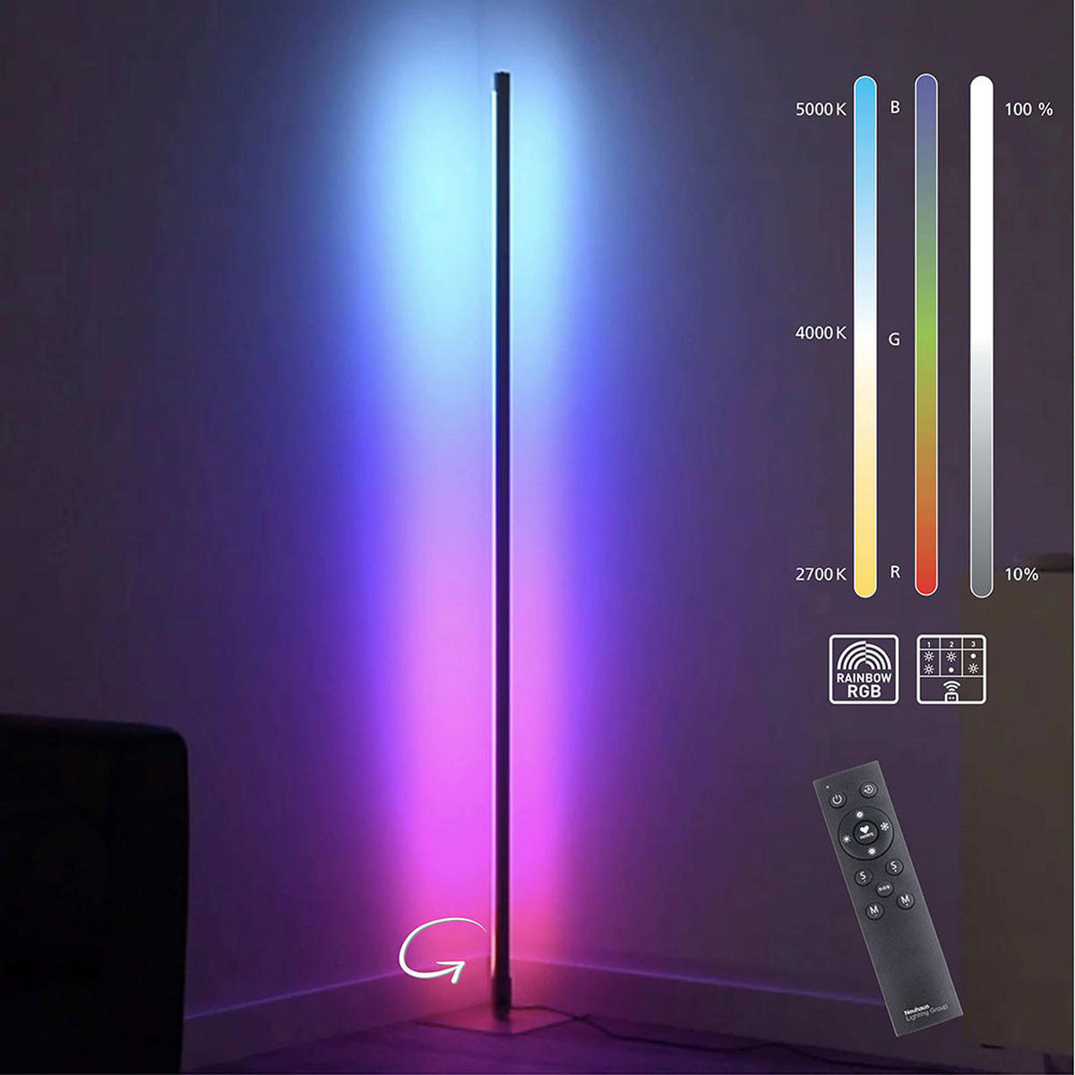 LED STEHLEUCHTE Silber dimmbar RGB - Silberfarben, Metall (20.5/20.5/151cm)