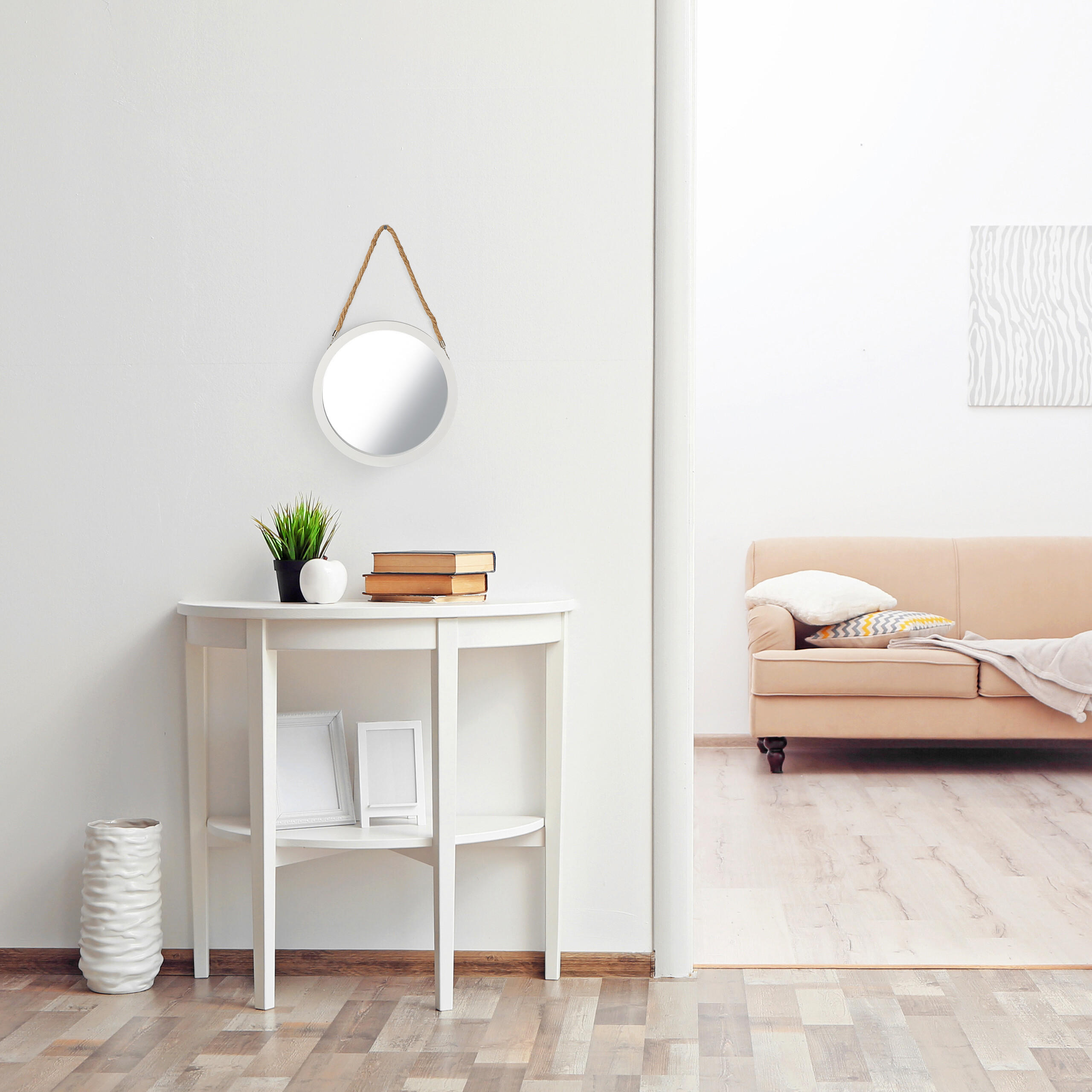 Thumbnail - Relaxdays Wandspiegel, Weiß, Kunststoff, Glas, Textil, 35x58x2 cm, Spiegel, Wandspiegel