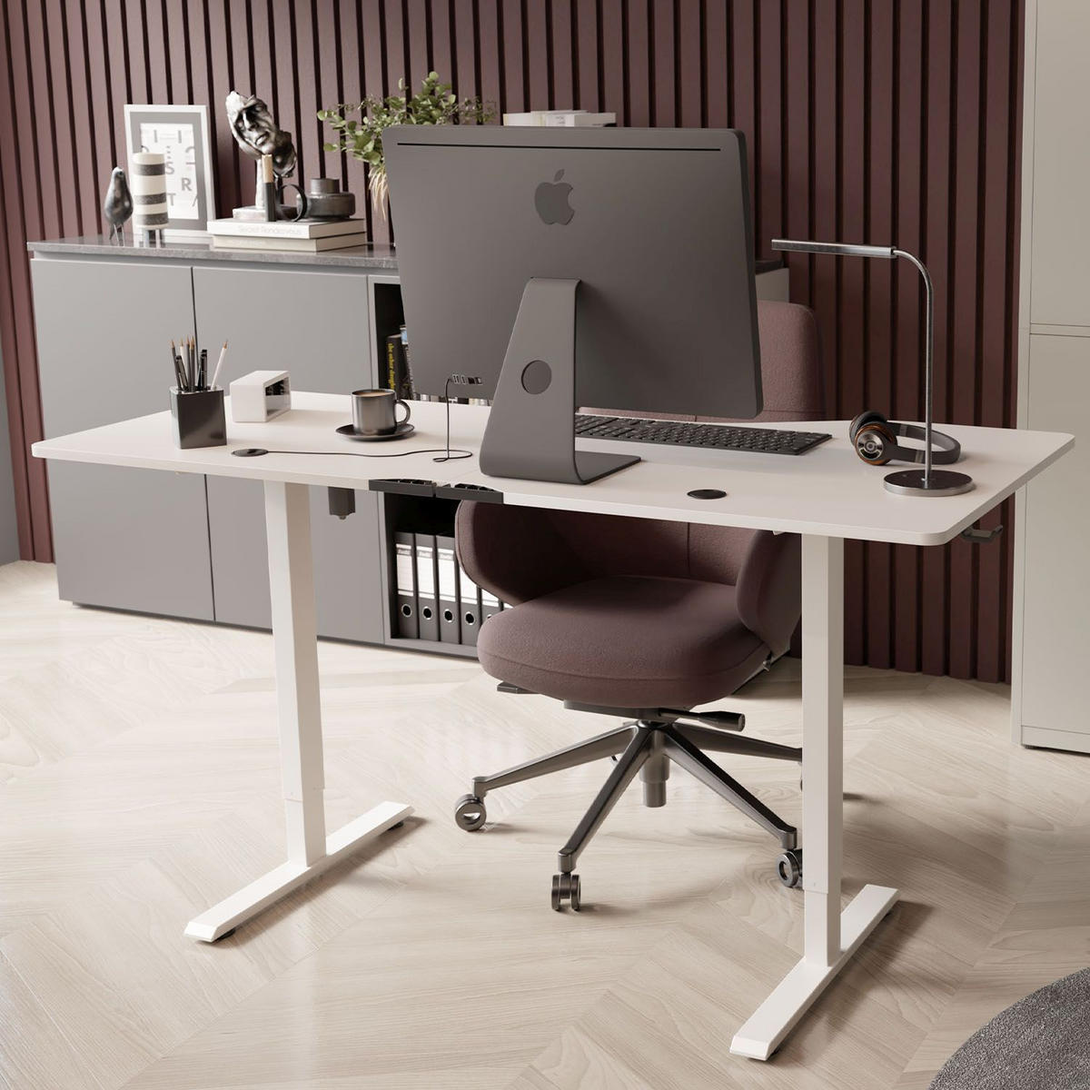 SCHREIBTISCH Office Stand weiß 160x75 cm höhenverstellbar - Weiß, Holz (60/160/117cm) - Juskys