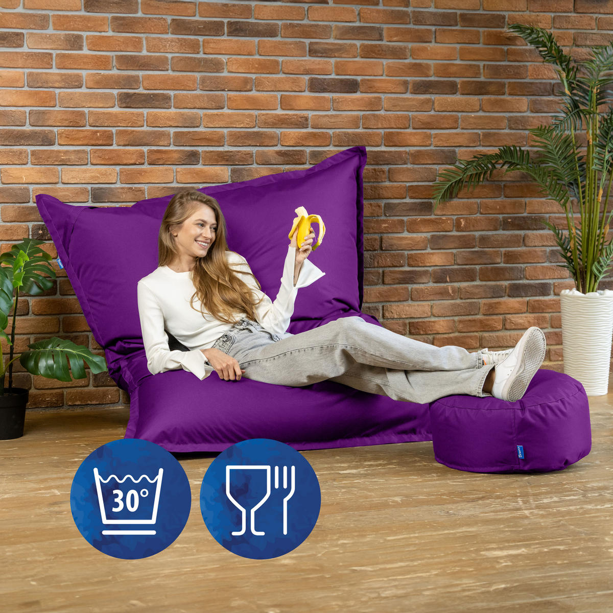SITZSACK XXL Caree violett, 140x180cm groß für Outdoor - Violett, Textil (180/140/30cm) - Bruni