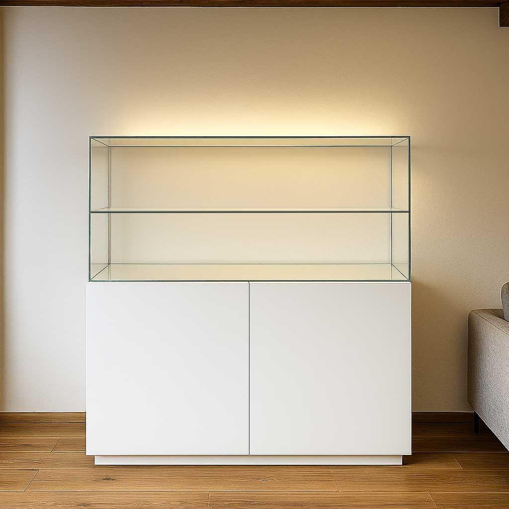 KUNSTVITRINE 36/125/47 cm mit Schiebetür, Schloss & Einlegeboden - Transparent, Glas (125/47/36cm) - K-Möbel