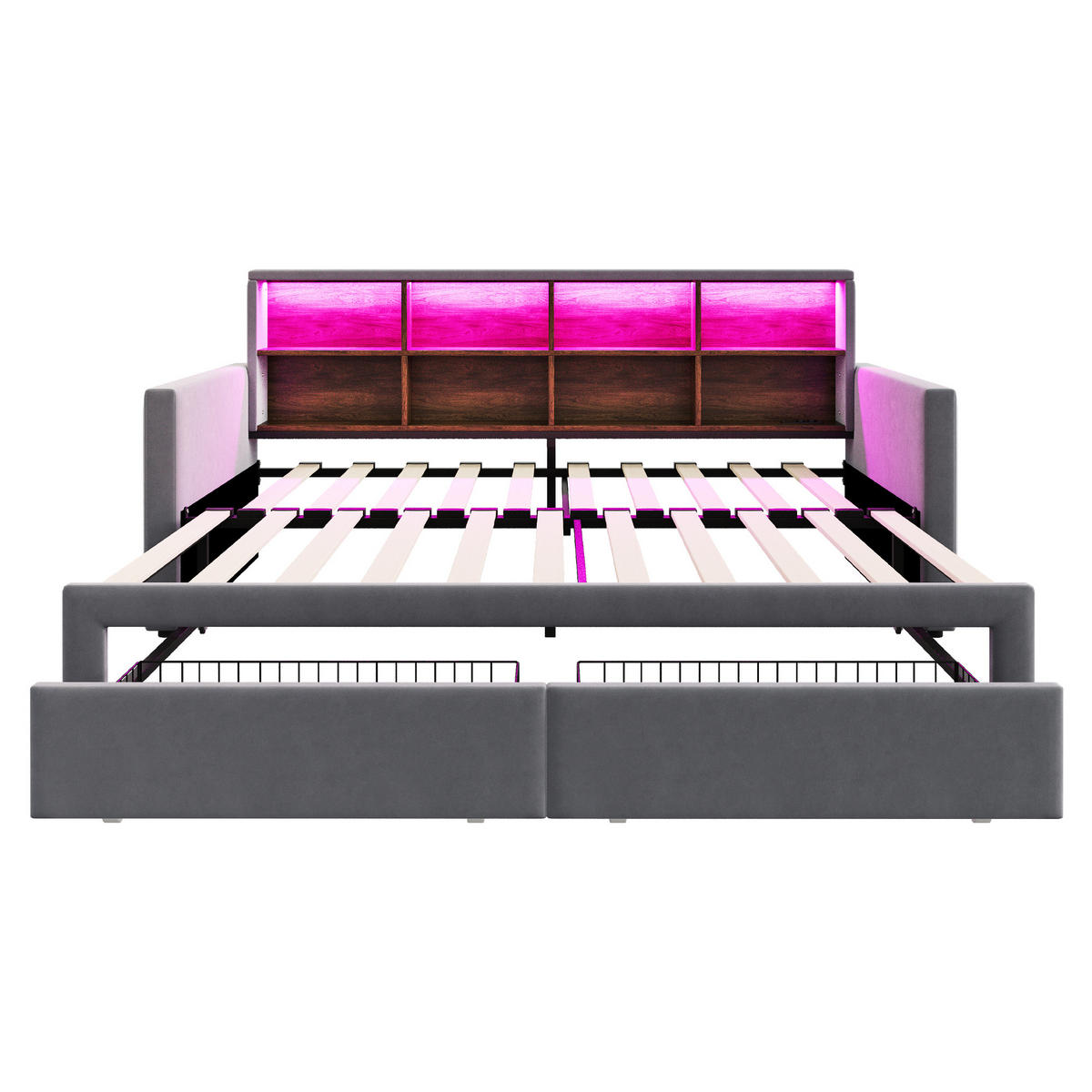 POLSTERBETT 90/190 cm Dunkelgrau aus Samt mit LED-Beleuchtung und Stauraum - Dunkelgrau, Textil (90/190cm) - OKWISH