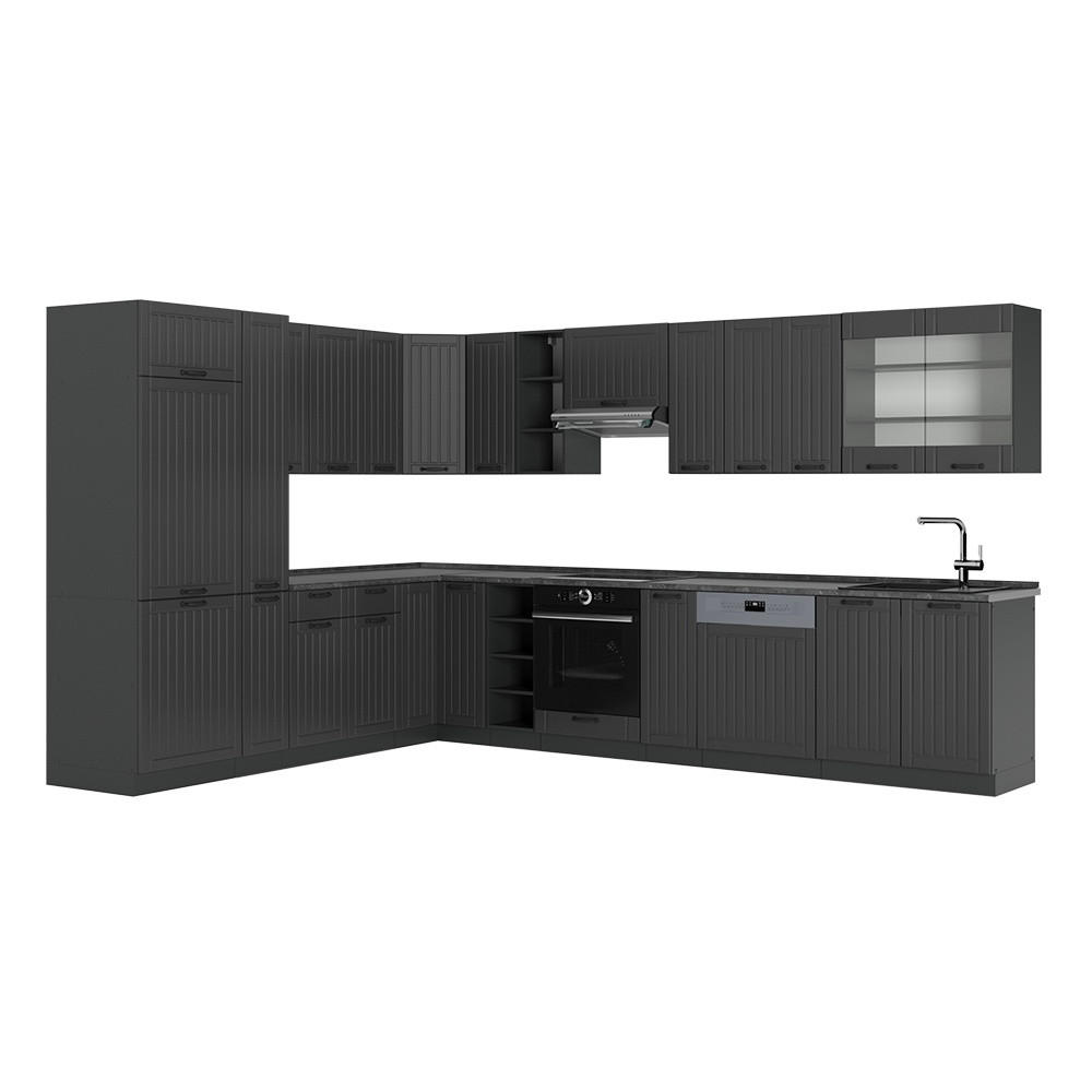 KUHINJA V OBLIKI ČRKE L Fame-Line, Temno siva/Antracit, 347 x 257 cm, DP Antracit - temno siva/antracit, leseni material (347/206.8/60cm) - Vicco