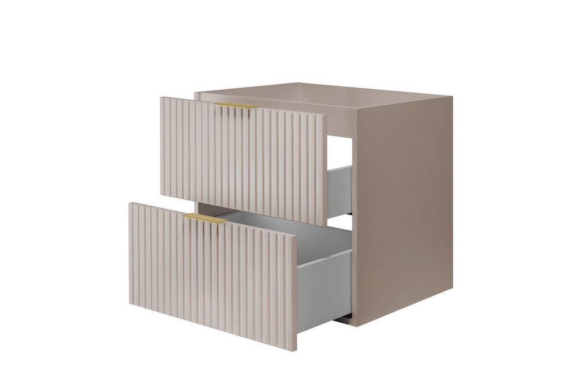 WASCHBECKUNTERSCHRANK, Kaschmir, 60 x 57 x 46 cm, goldener Griff + Arbeitsplatte - Beige/Goldfarben, Holzwerkstoff (60/57/46cm) - 3XE LIVING