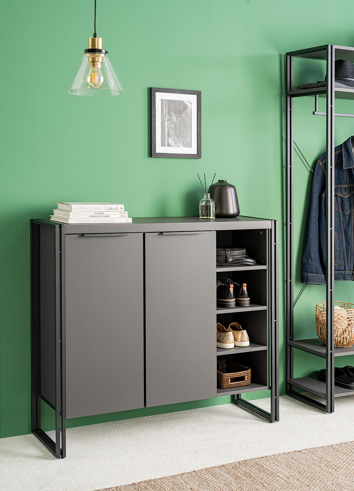 SCHUHKOMMODE - Graphitfarben, Holzwerkstoff (110/95/35cm) - home24