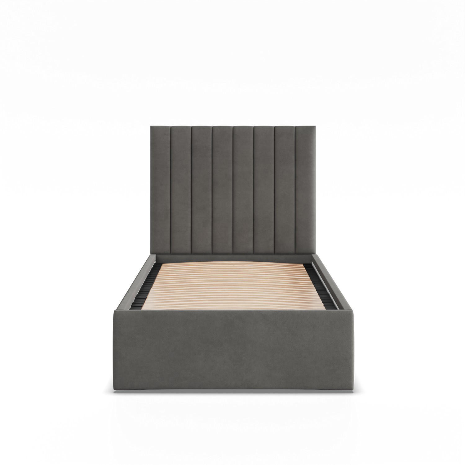 POLSTERBETT MIT KOPFTEIL 90x200 ohne Bettkasten POLLA, Grau - Graphitfarben, Textil (90/200cm) - Mebligo