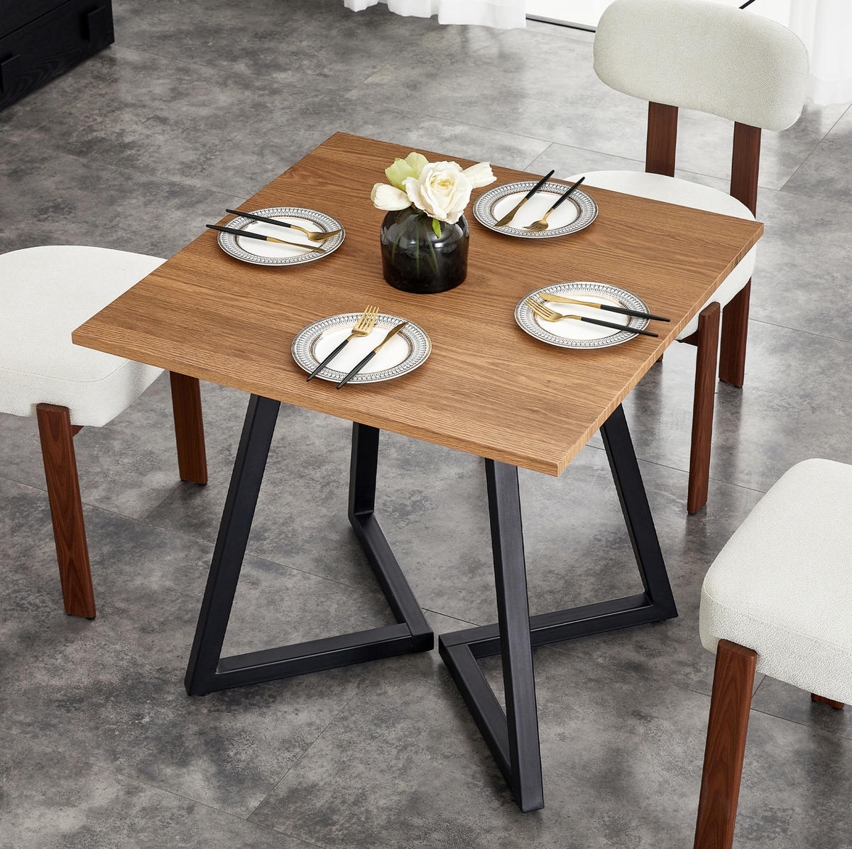 QUADRATISCHER Esstisch 80/80/75 cm in Braun/Schwarz – platzsparend für 4 Personen - Schwarz, Holzwerkstoff (80/80/75cm) - BEAOK