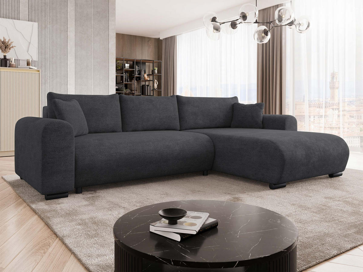 ECKSOFA Merkos - Anthrazit/Schwarz, Holz/Textil (285/188cm) - MIRJAN24