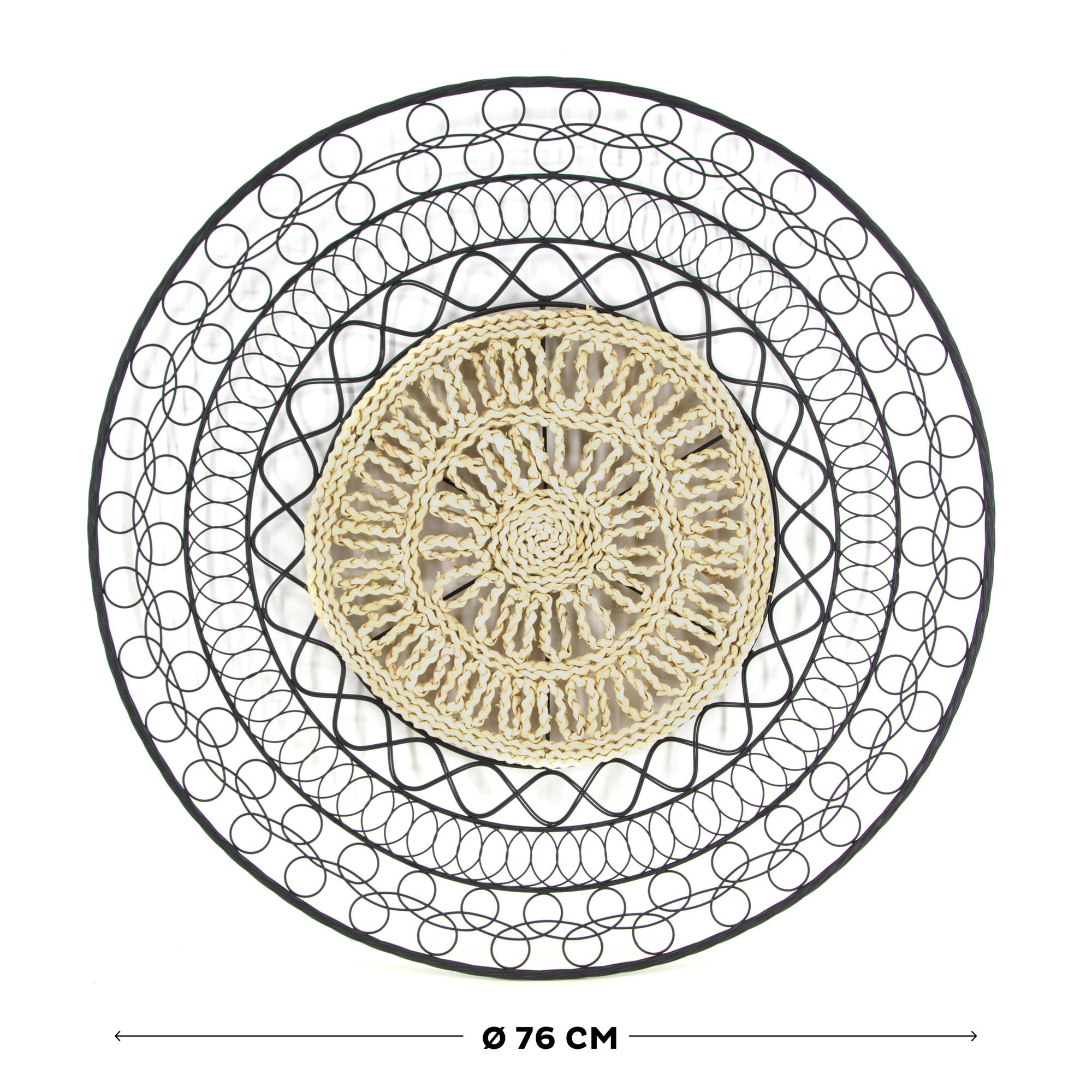 METALLKUNST - Mandala mit Rattan - Schwarz/Braun, Metall (76/76/76cm) - Art for the Home