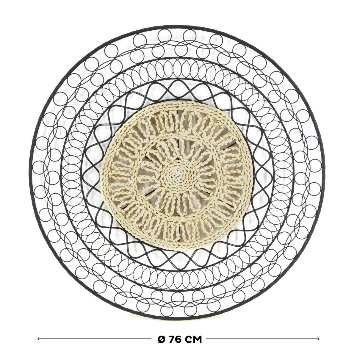 METALLKUNST - Mandala mit Rattan - Schwarz/Braun, Metall (76/76/76cm) - Art for the Home