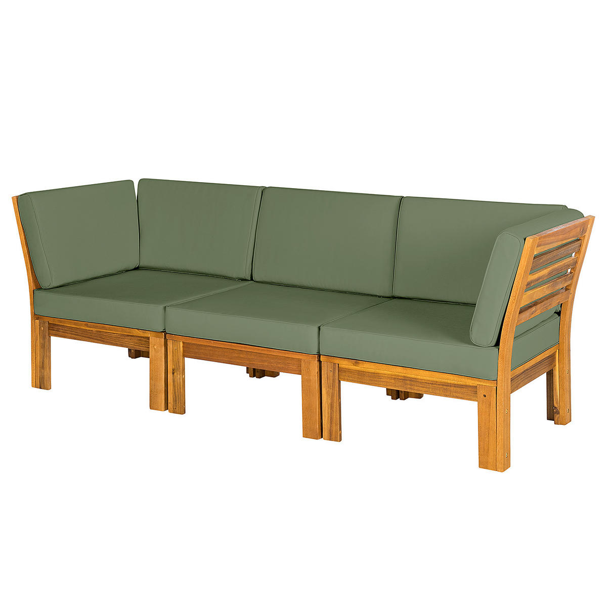 LOUNGESOFA - Webstoff / Akazie massiv - 3-teilig - Olivgrün, Holz/Textil - home24