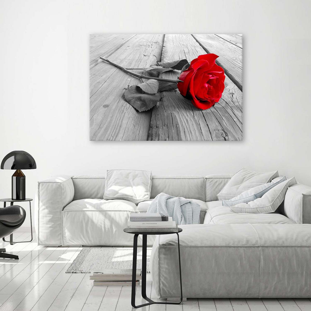 WANDBILD Rote Rose - Rot, Textil (60/40cm) - Feeby