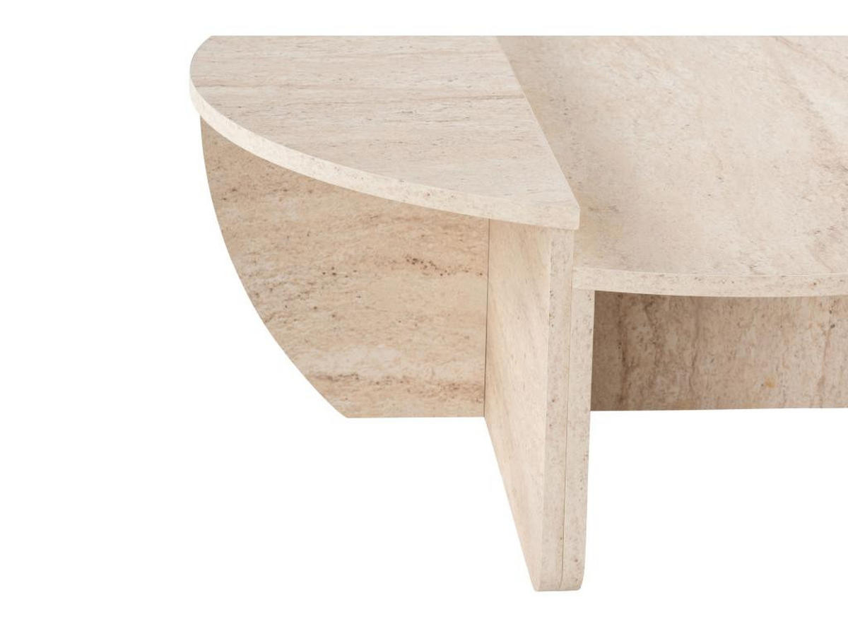 COUCHTISCH 2-teilig - Travertin-Optik - Beige- ALOEVA - Beige, Holz (90/60/30cm) - Vente-Unique