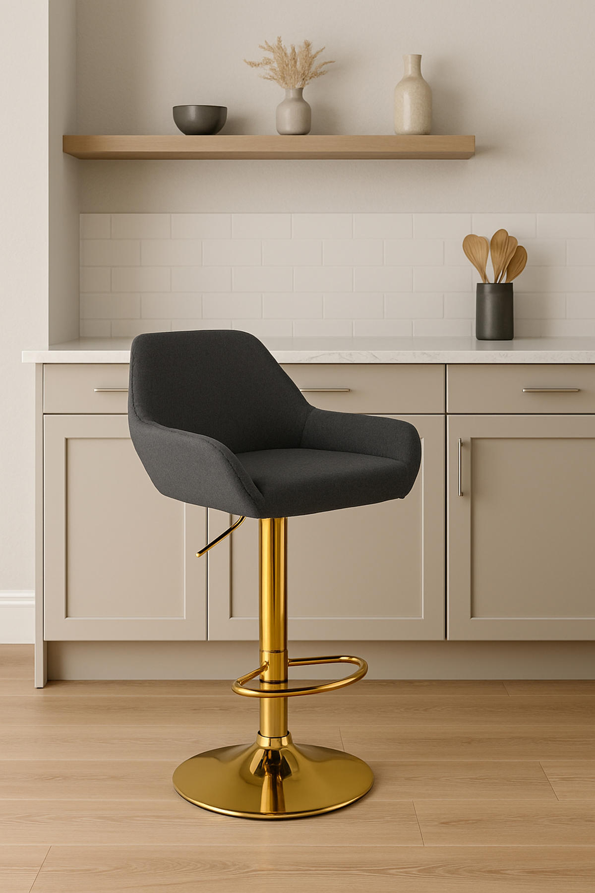 BARHOCKER 2er Set Prag Gold Stoff schwarz - Goldfarben/Schwarz, Textil/Metall (51/109/52cm) - TPFLiving