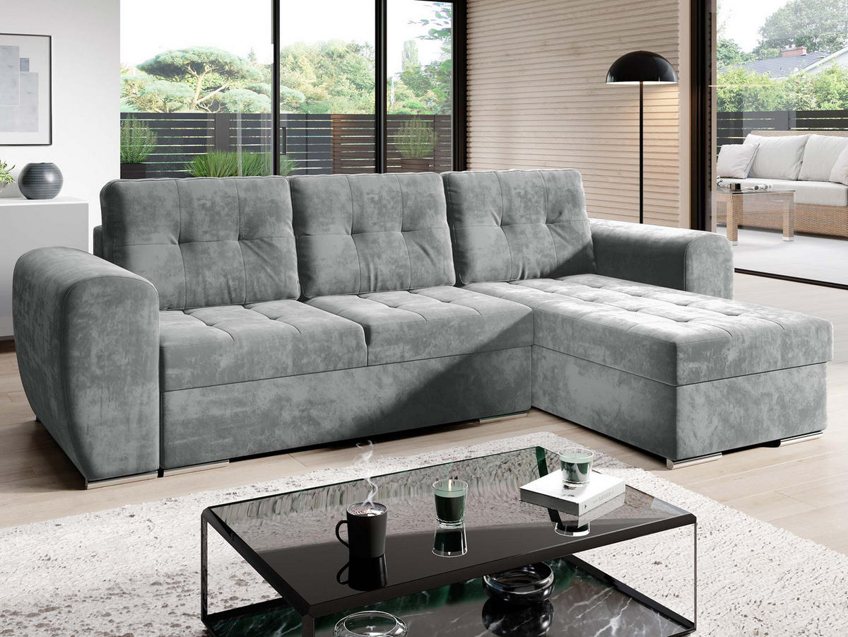 ECKSOFA Bari - Silberfarben/Grau, Holz/Textil (256/157cm) - MIRJAN24