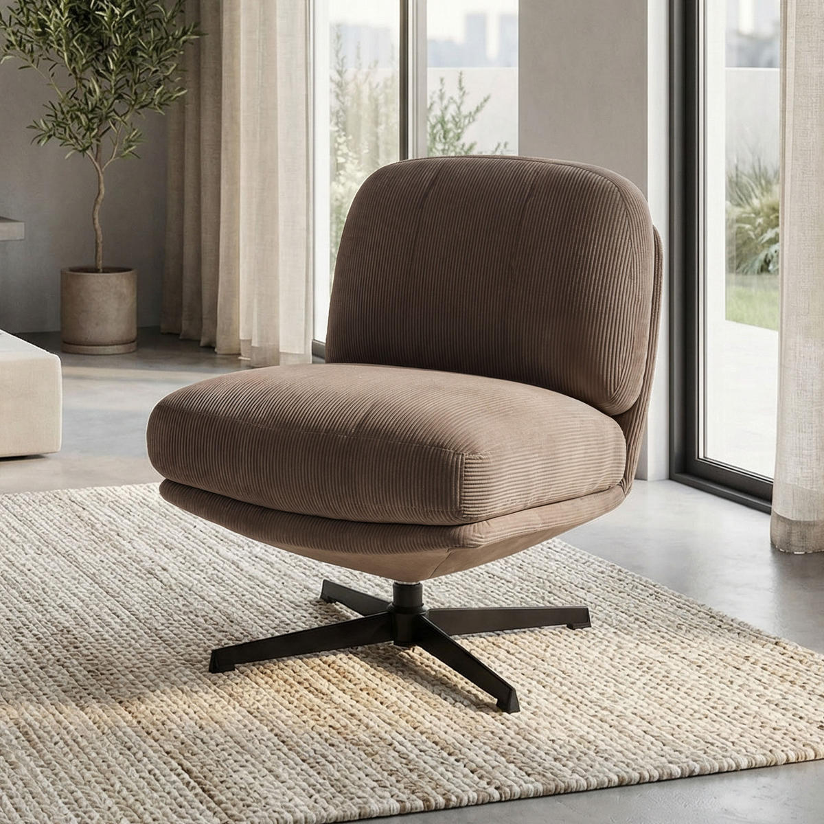 DREHSESSEL Lena aus moderner Cord taupefarbenem - Taupe/Schwarz, Textil/Metall (67/80/78cm) - Sicaan