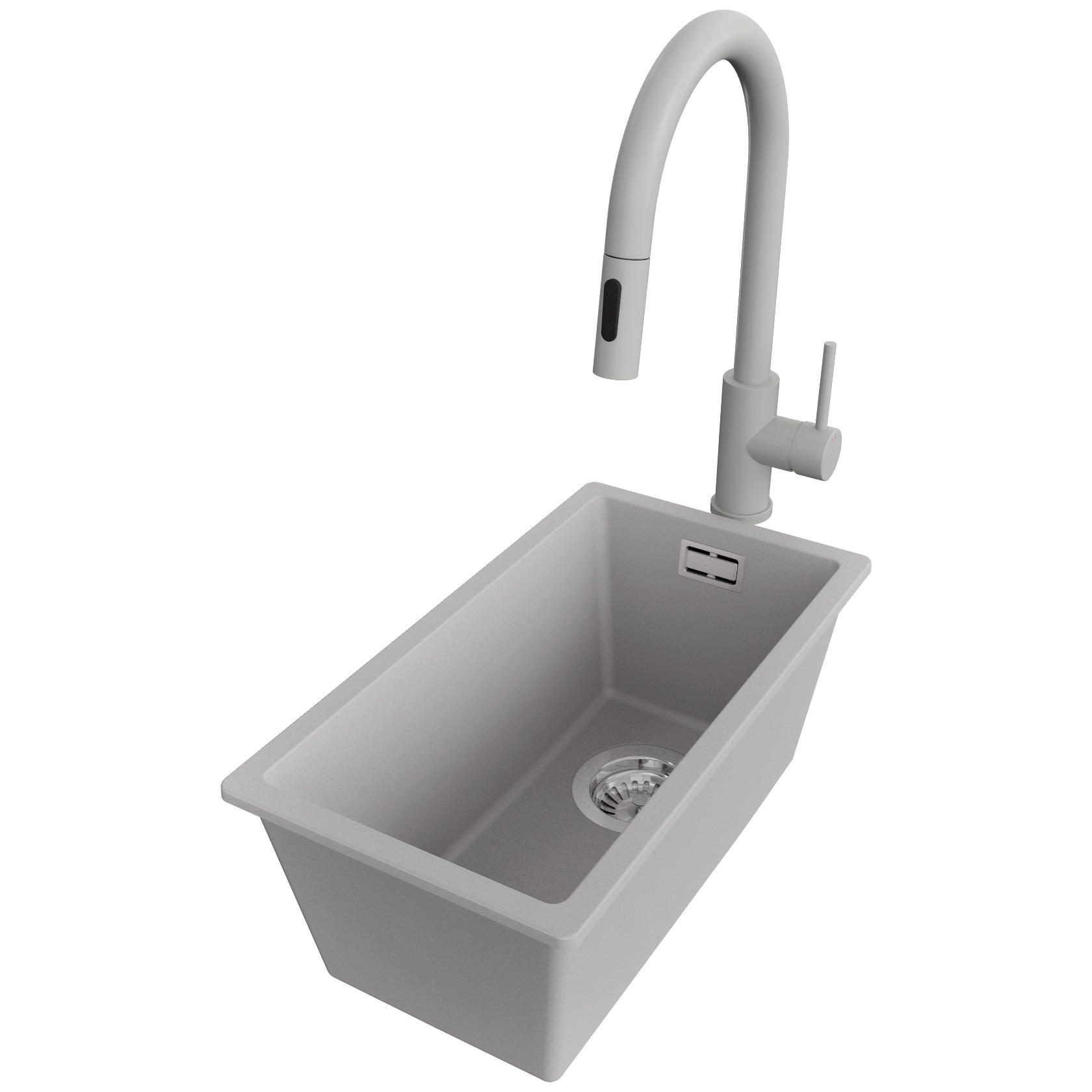 GRANITSPÜLE London Slim, 2-er set Grau 26/47 cm 1 Becken + Küchenarmatur 40/20 cm + Ablauf-Set ab 30er Unterschrank - Chromfarben/Grau, Kunststoff (26/20/47cm) - Primagran