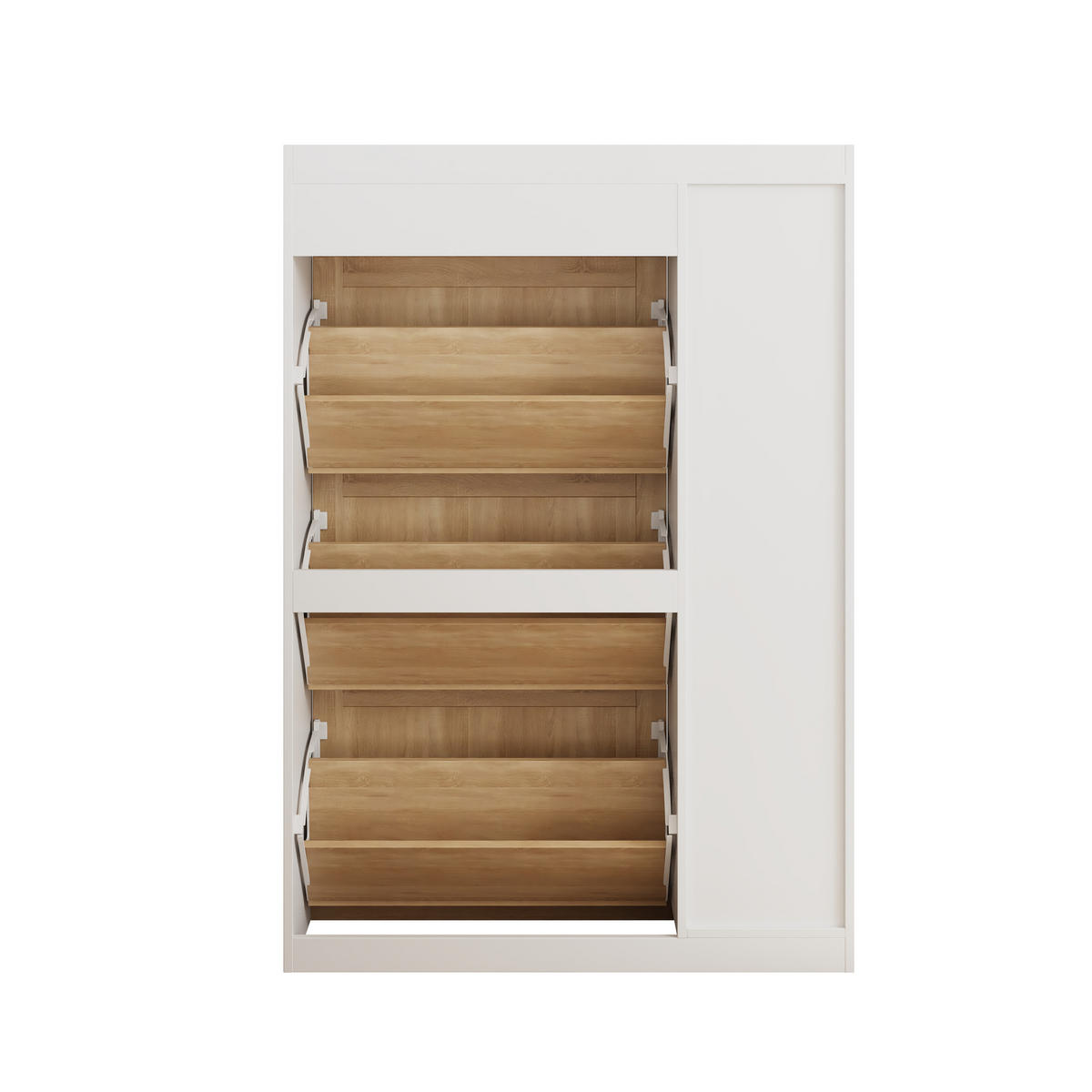 SCHUHSCHRANK 90x24x130cm Rattan mit 3 Klappen, 2 Schubl. - Weiß/Naturfarben, Holzwerkstoff (90/130/24cm) - FLIEKS
