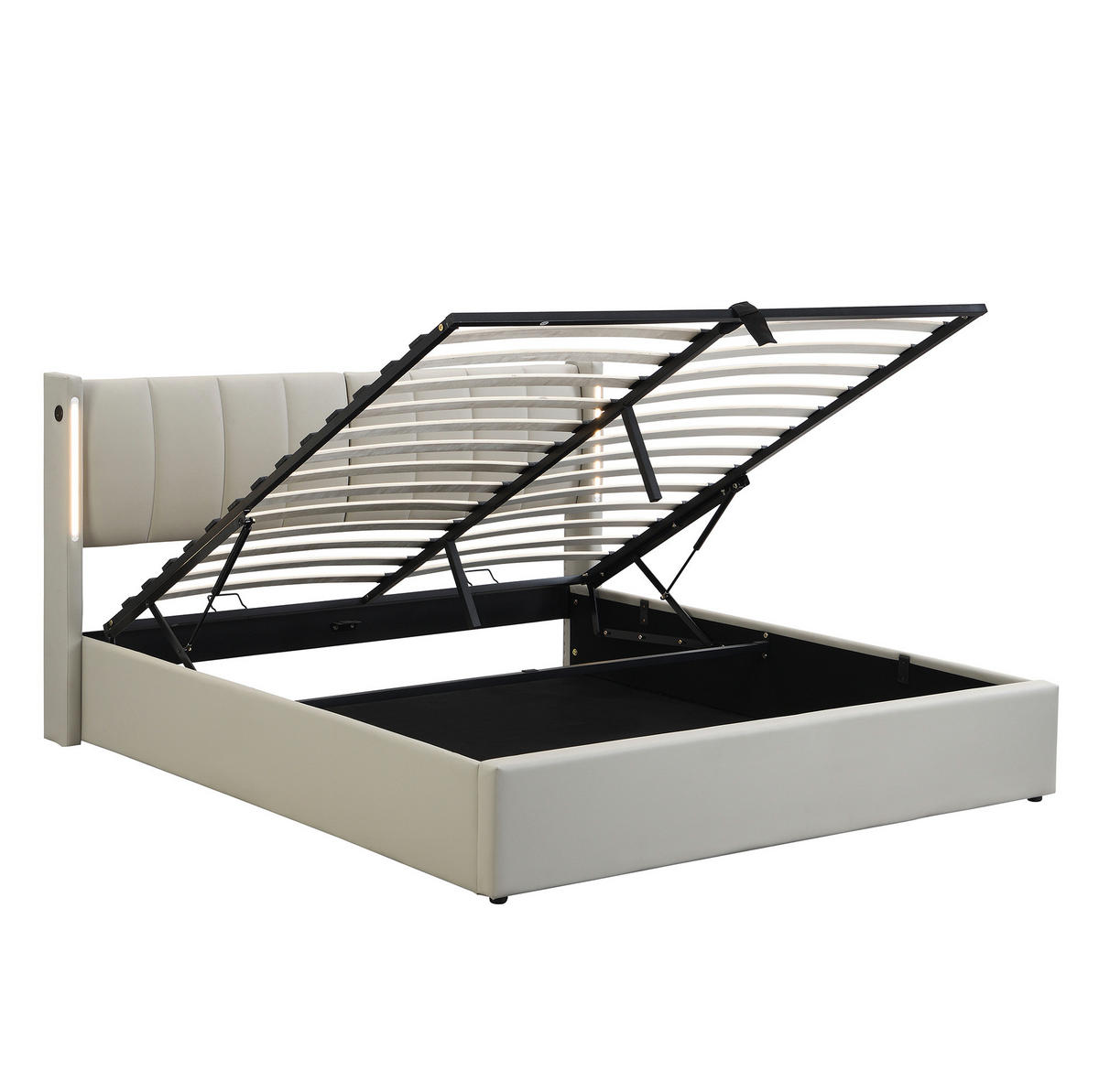 POLSTERBETT 140/190 cm Grau aus PU mit Stauraum, LED und USB - Grau, Kunststoff (140/190cm) - Flora Grace
