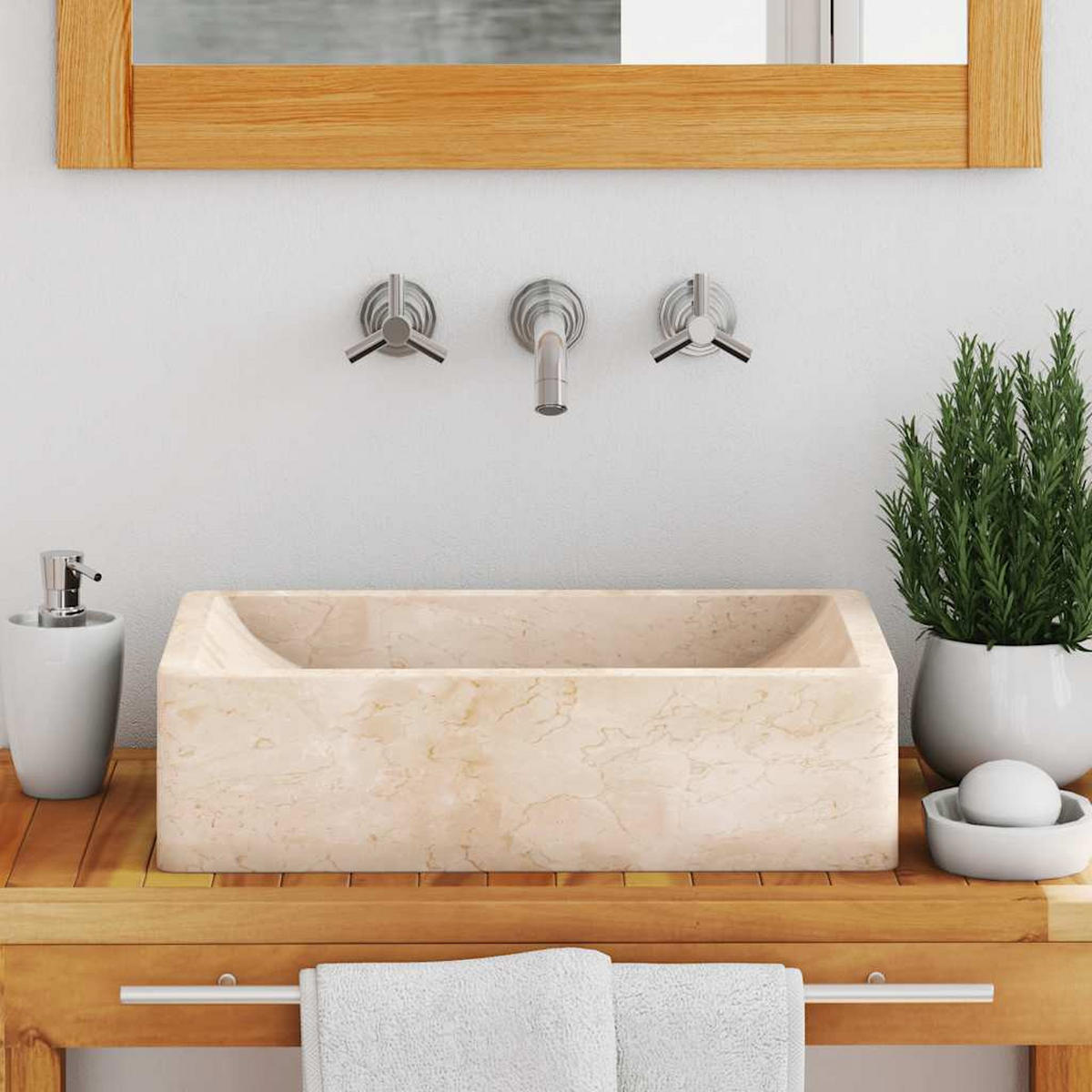 WASCHBECKEN 45/30/12 Cm Marmor Hochglanz-Creme - Creme, Stein (30/12/45cm) - vidaXL