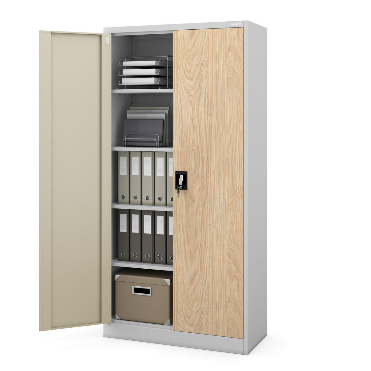 BÜROAKTENSCHRANK JAN 185 x 90 x 40 cm - Grau/Sonoma Eiche, Metall (90/185/40cm) - Jan Nowak