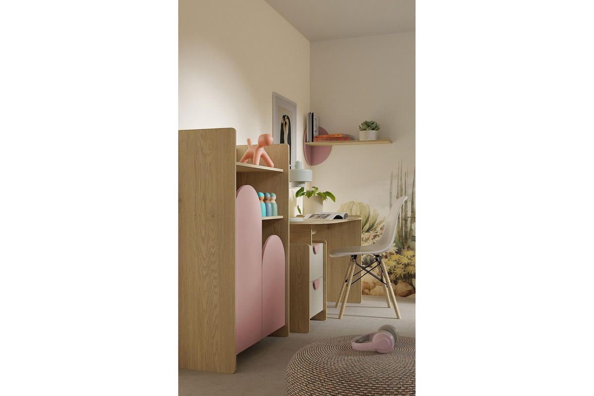 JUGENDZIMMER LEXO A 4-teilig in Eiche Cremona/Macadamia/Puderrosa - Eichefarben/Beige, Holzwerkstoff (326/198/60cm) - Deine Möbel 24