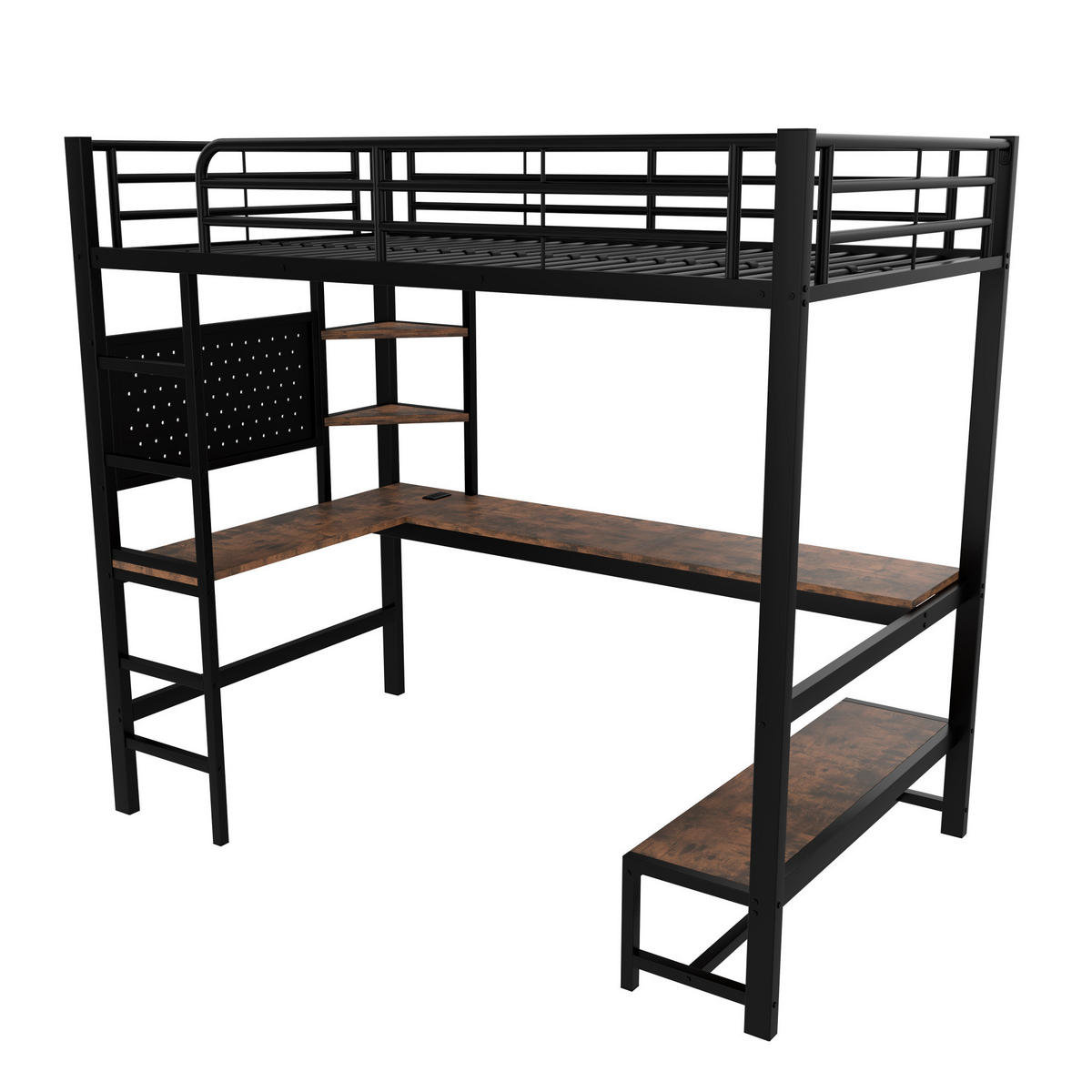 HOCHBETT 90/200 cm schwarz aus Metall mit LED und Schreibtisch - Schwarz, Metall (90/200cm) - OKWISH