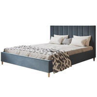 POLSTERBETT LUX Tokio mit Kopfteil, 120 x 200 cm, Doppelbett mit Lattenrost aus Holz, Velourstoff Blau, Füße in Farbe: Braun - Blau, Holz/Textil (120/200cm) - Alpi-Möbel