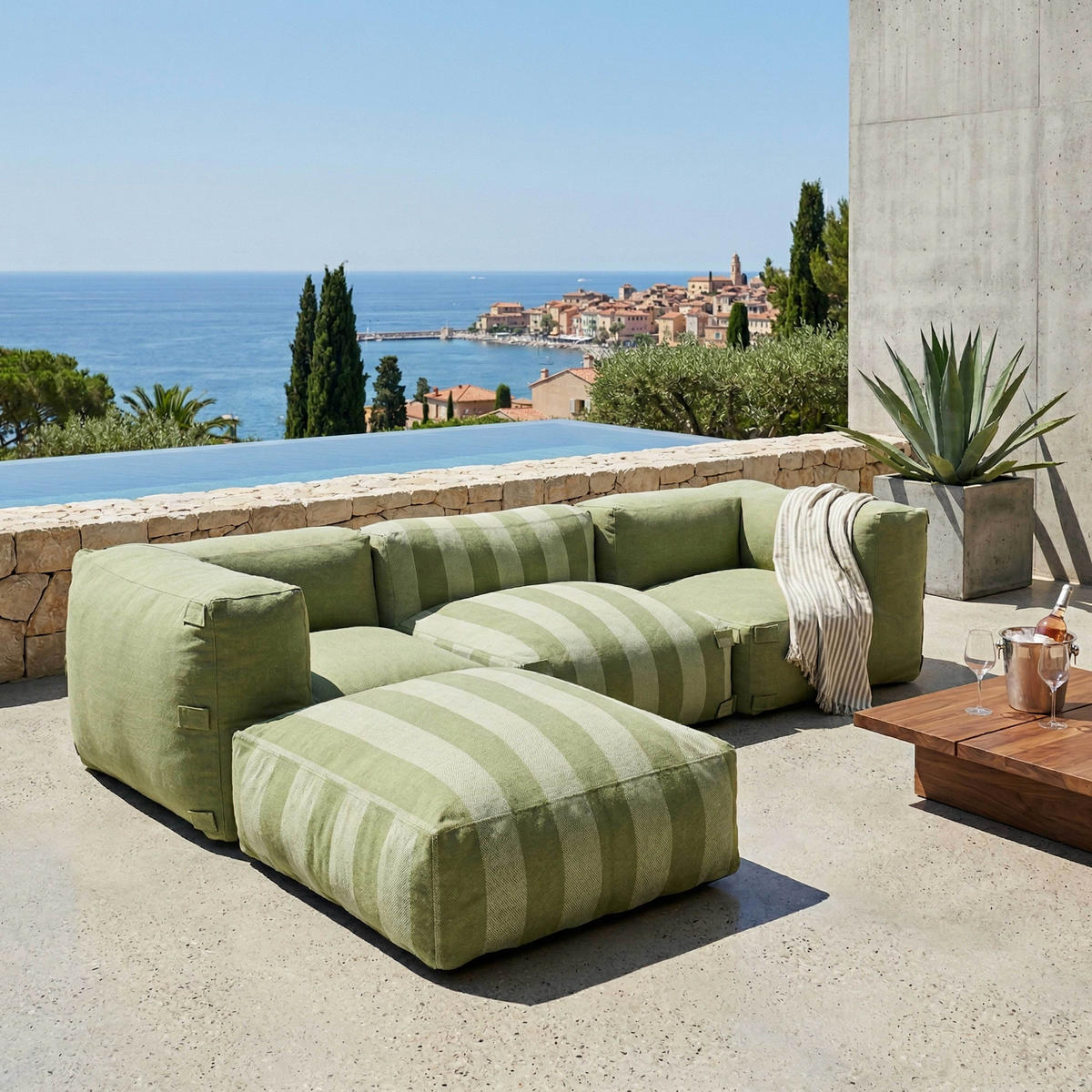 GARTENSOFA mit 4 Sitzplätzen, Kaktusgrünen - Grün, Textil - Oviala