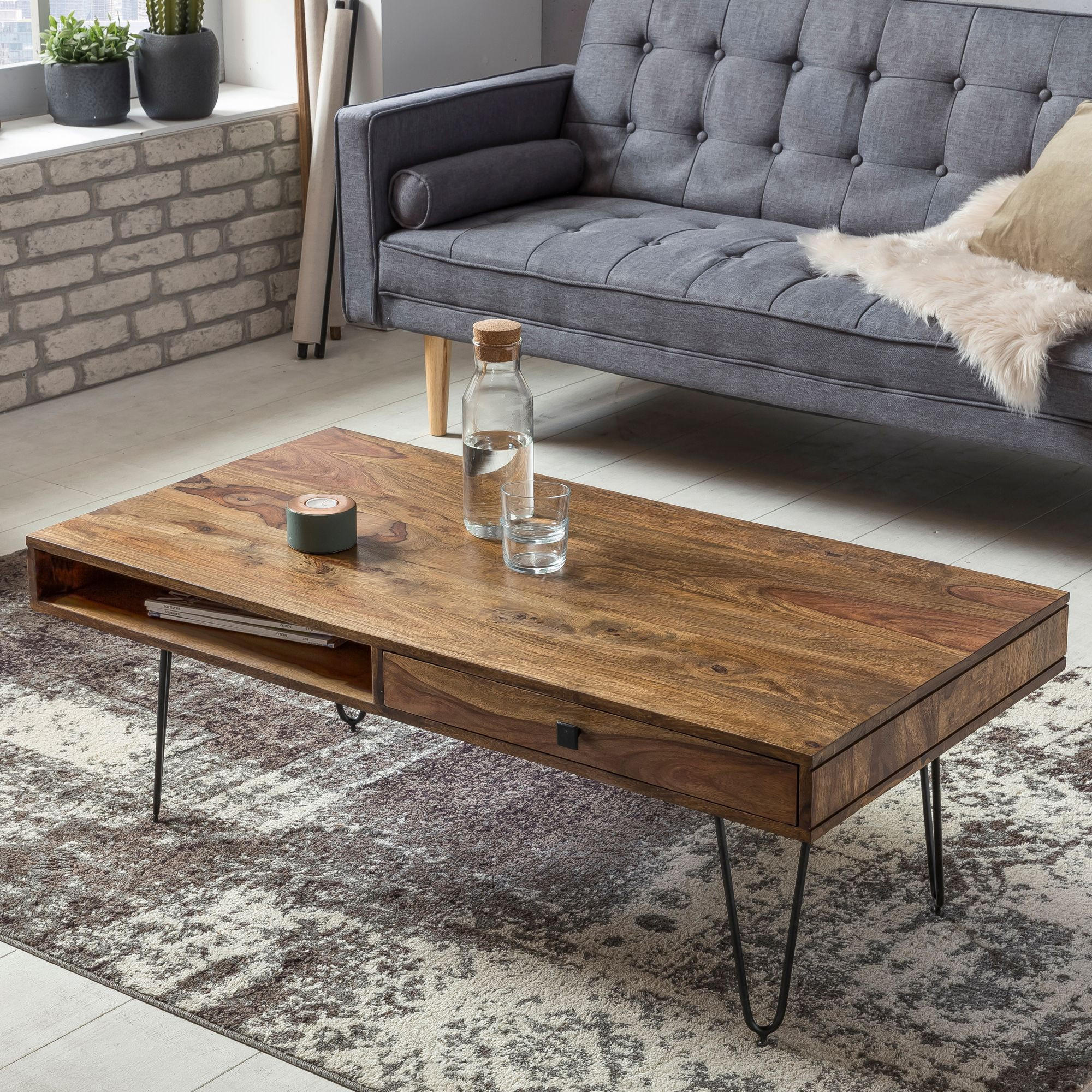 COUCHTISCH KARU Sofatisch Sheesham - Braun, Holz (60/110/42cm) - tinkaro