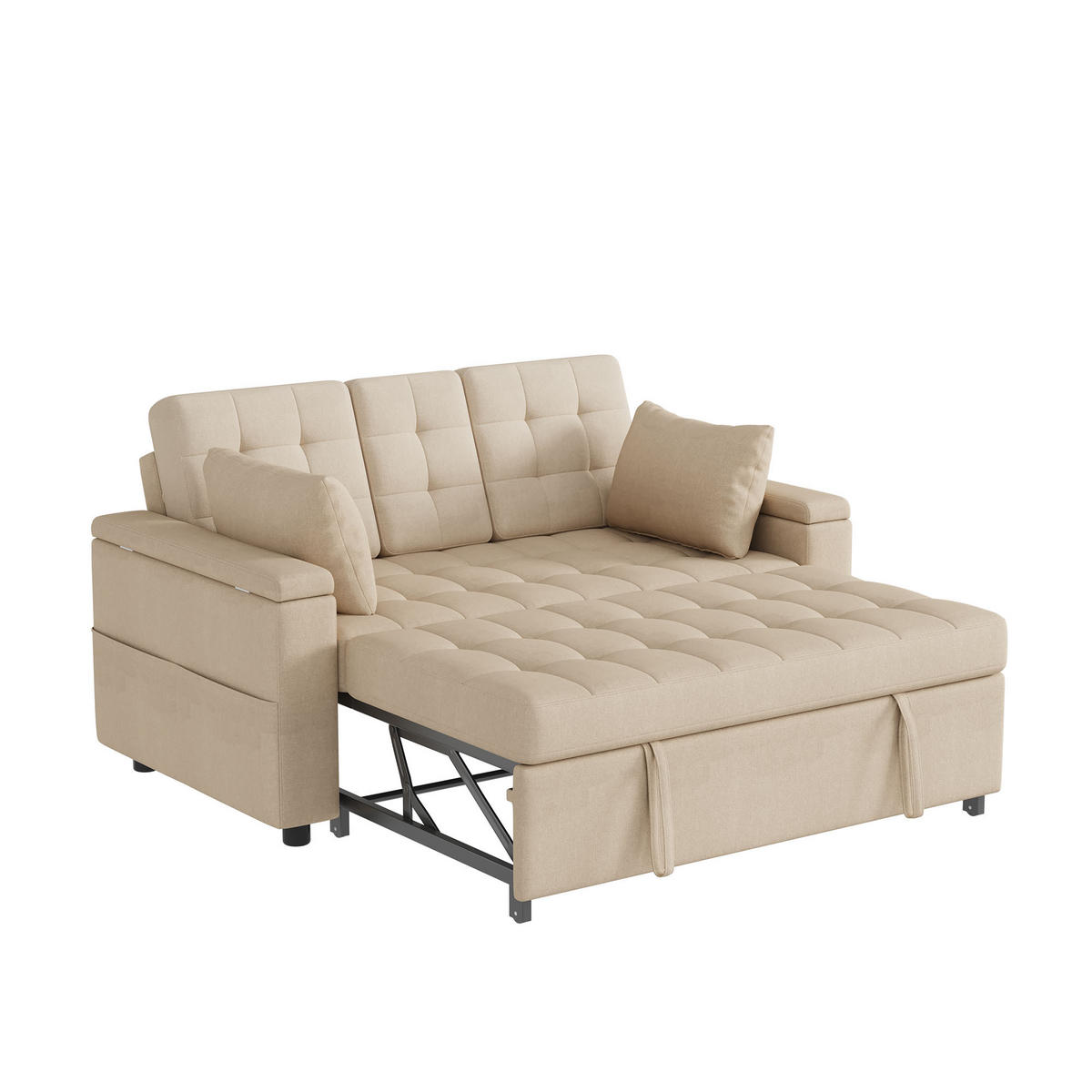 SCHLAFSOFA 159/74/92 cm Beige mit Stauraum, Verstellbarer Rückenlehne, Armlehnen-Staufächern und Kissen - Beige, Textil (159/92/142.5cm) - Oxeza