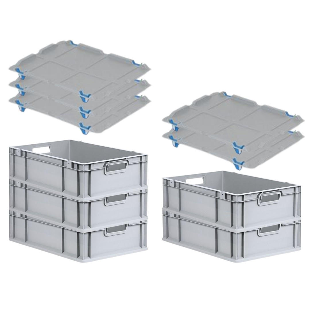 EUROBOX 5x Nextgen Economy Mit Auflagedeckel Grau/Blau Griffe Offen 34 Liter - Blau, Kunststoff (40/17/60cm) - PROREGAL