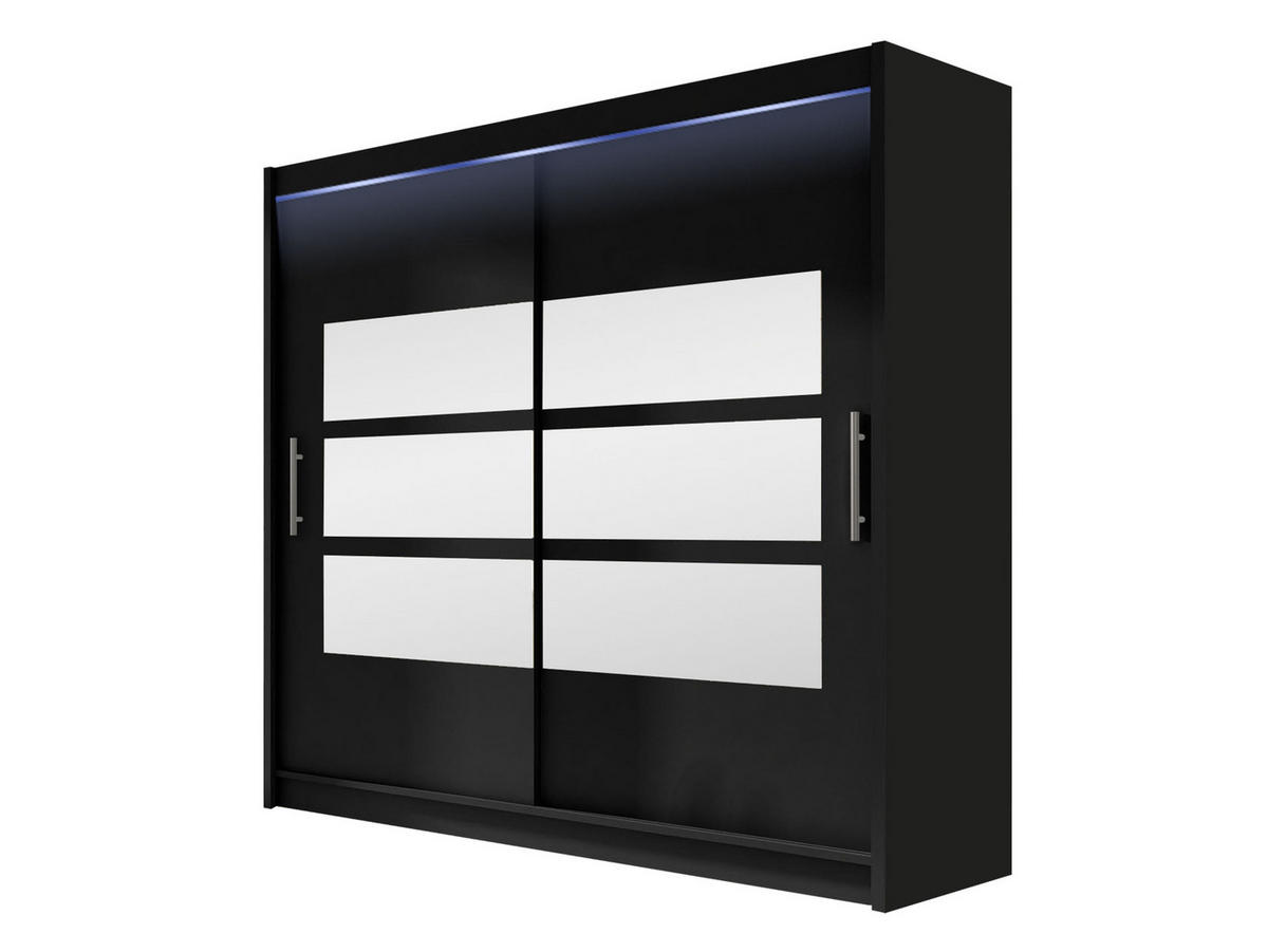 KLEIDERSCHRANK London III 180, mit RGB LED Beleuchtung - Silberfarben/Schwarz, Holzwerkstoff/Kunststoff (180/215/58cm) - MIRJAN24