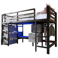 HALBHOHES BETT 90x200cm Schwarz Metall LED-Licht Sitzkissen - Schwarz, Metall (90/200cm) - FLIEKS