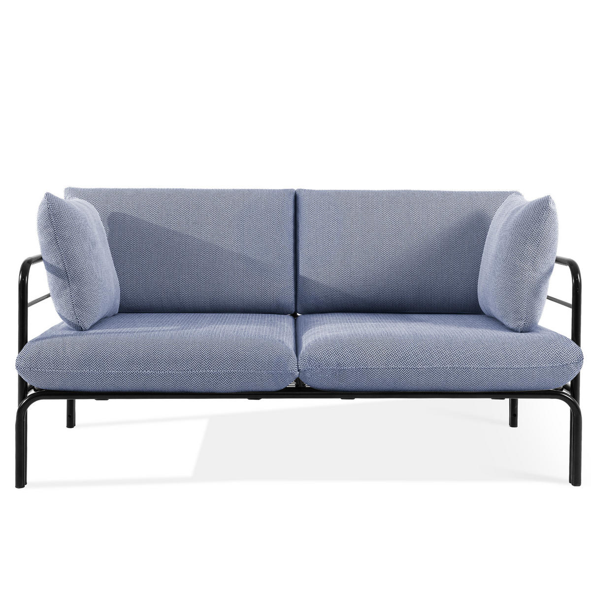 GARTENMÖBELSET RAMBE 4-tlg. 1x Tisch 2x Sessel 1x Sofa 2-Sitzer, mit Kissen, LOFT-STIL, Anthrazit - Anthrazit/Dunkelblau, Glas/Textil - KONSIMO®