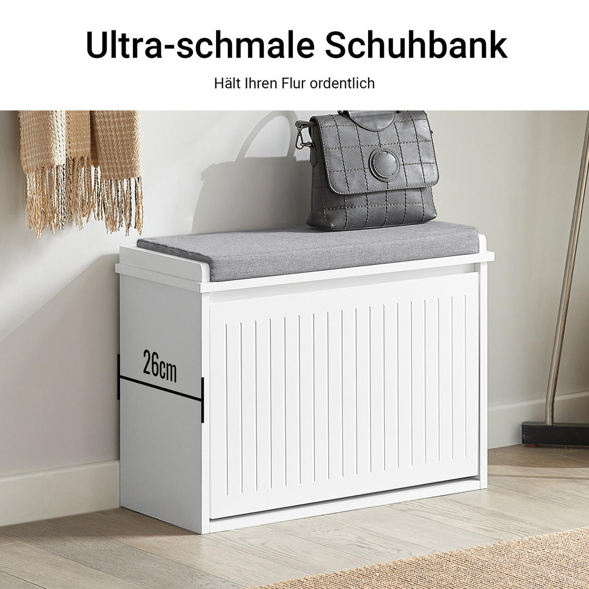 SCHUHSCHRANK Schmal, Schuhbank Weiß, 62x46x26 cm - Weiß, Holzwerkstoff (62/46/26cm) - SoBuy