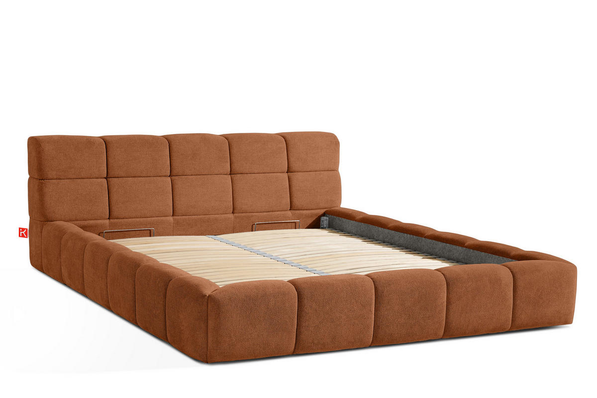 POLSTERBETT AERI 140/160/180/200 mit Rahmen und Bettkasten, orange - Orange, Holz/Holzwerkstoff (200/200cm) - KONSIMO®