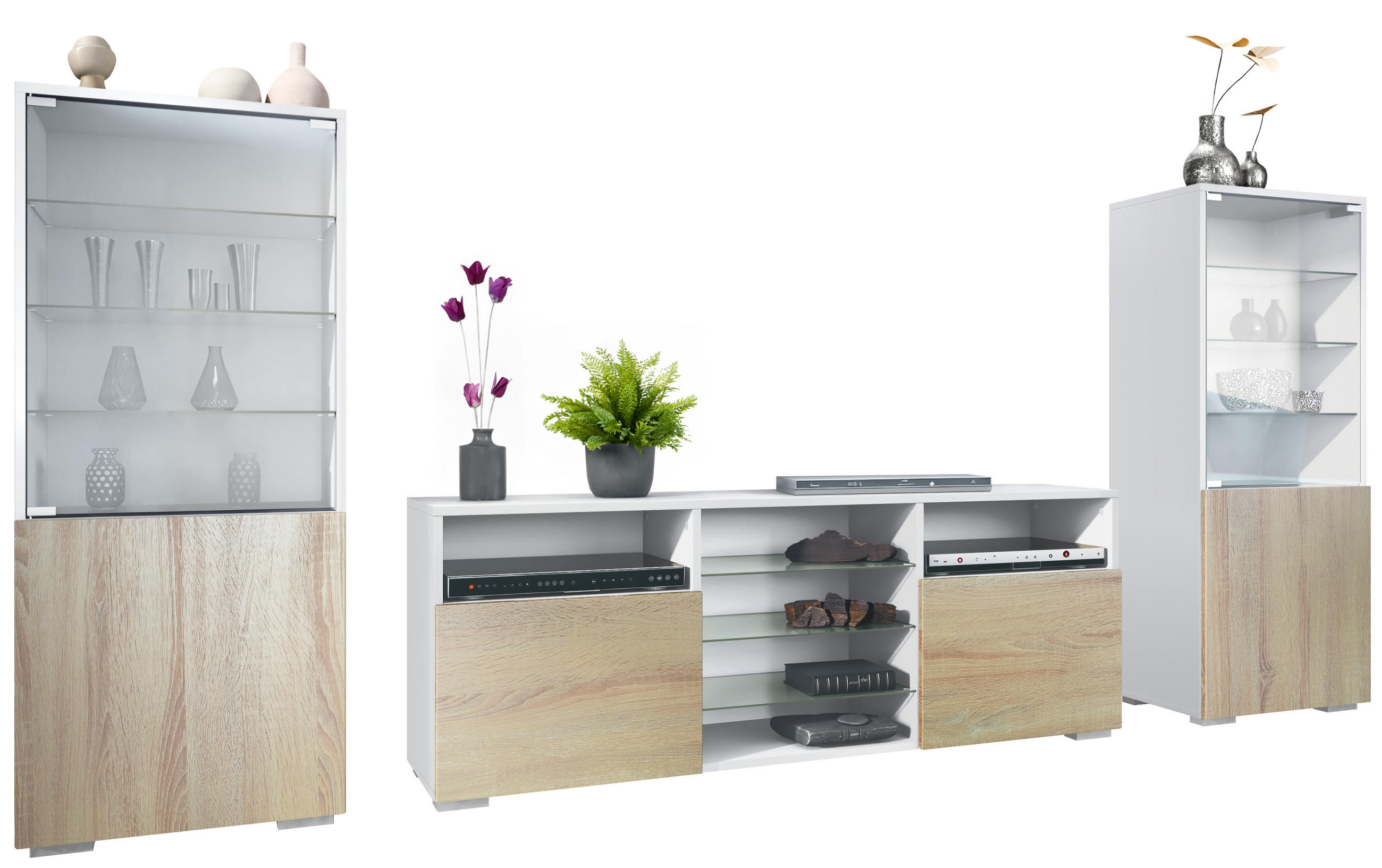 WOHNWAND Granada Eiche sägerau - Eiche San Remo, Holzwerkstoff (286/122.5/35cm) - Vladon