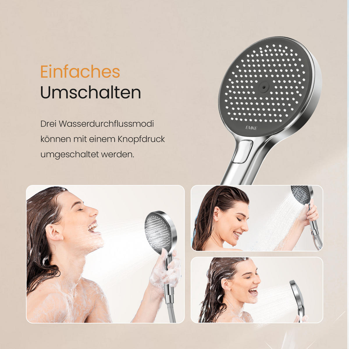 ÜBERKOPFBRAUSESET mit Thermostat Drei Wasserauslassmethoden Chrom - Chromfarben, Metall (13.5/106/44.6cm) - EMKE