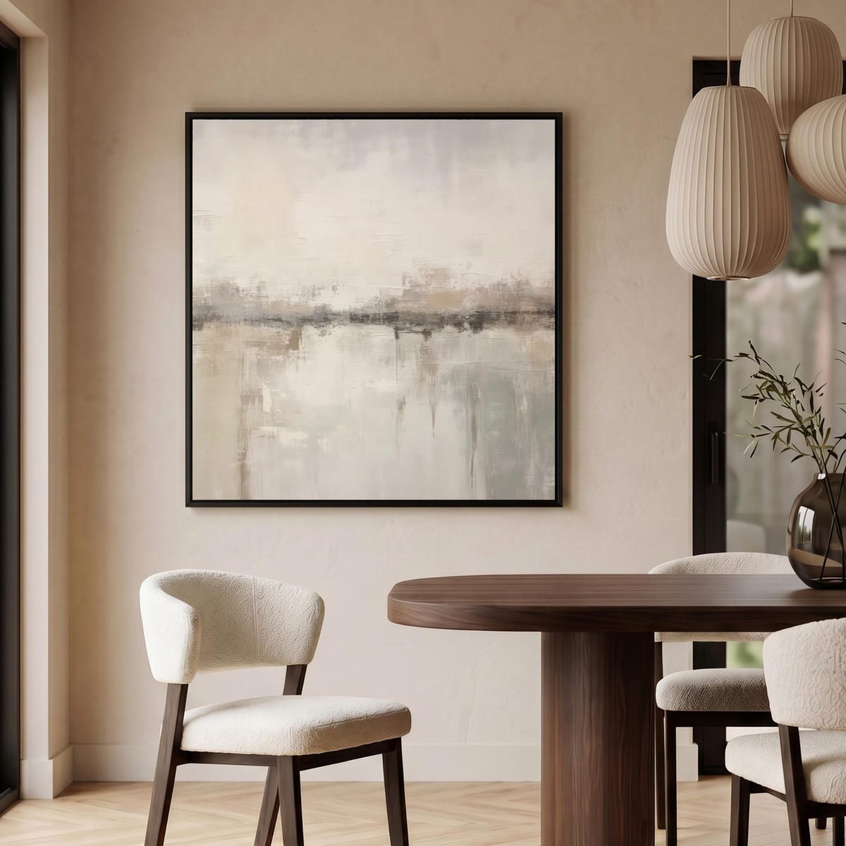 LEINWAND Bilder mit Rahmen - Moderne Kunst - Abstrakt - Beige - 90x90 - Beige, Textil (90/90cm) - MuchoWow
