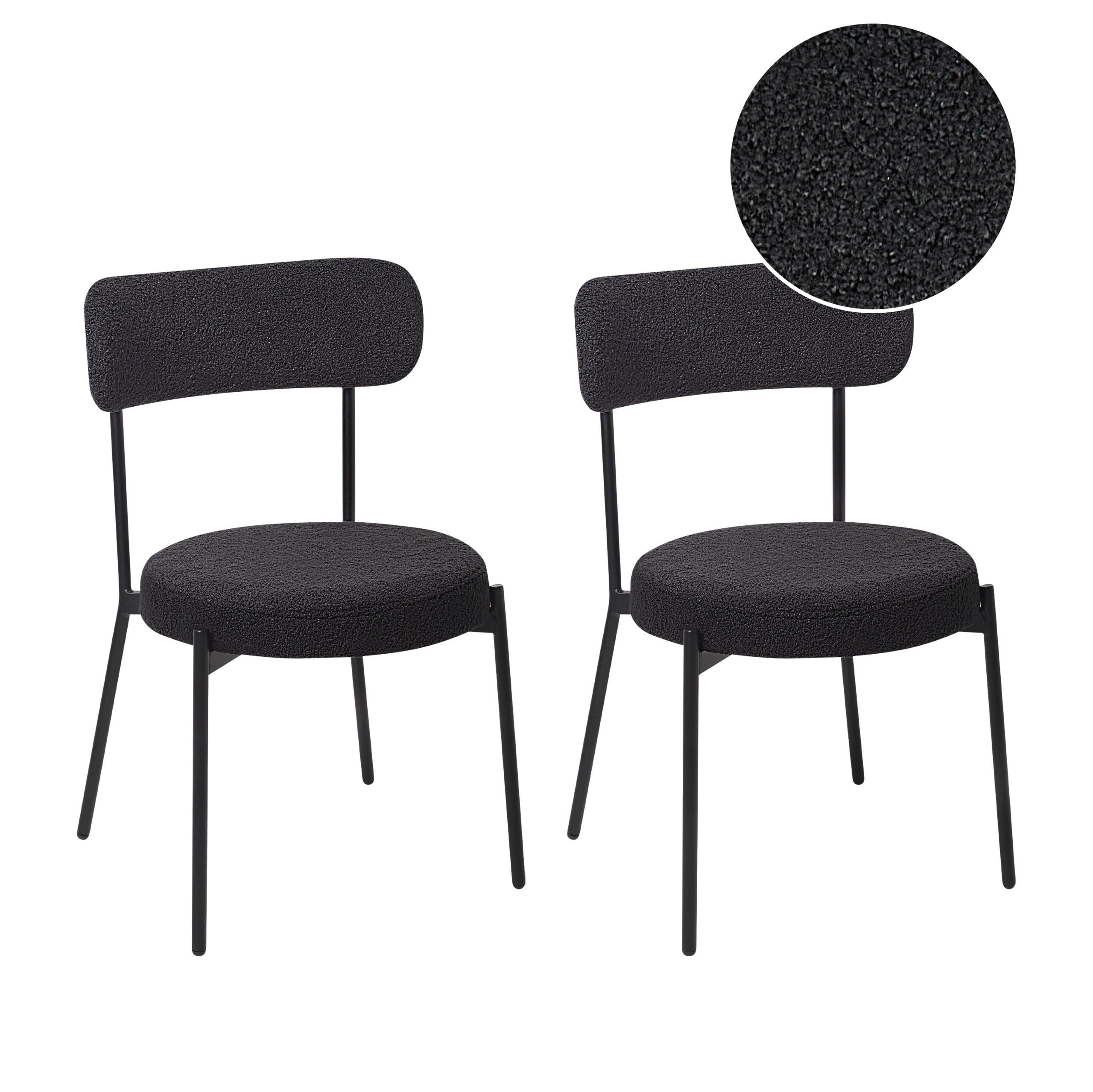 ESSZIMMERSTUHL 2er-Set Bouclé Schwarz Allison - Schwarz, Textil (47/77/52cm) - Beliani