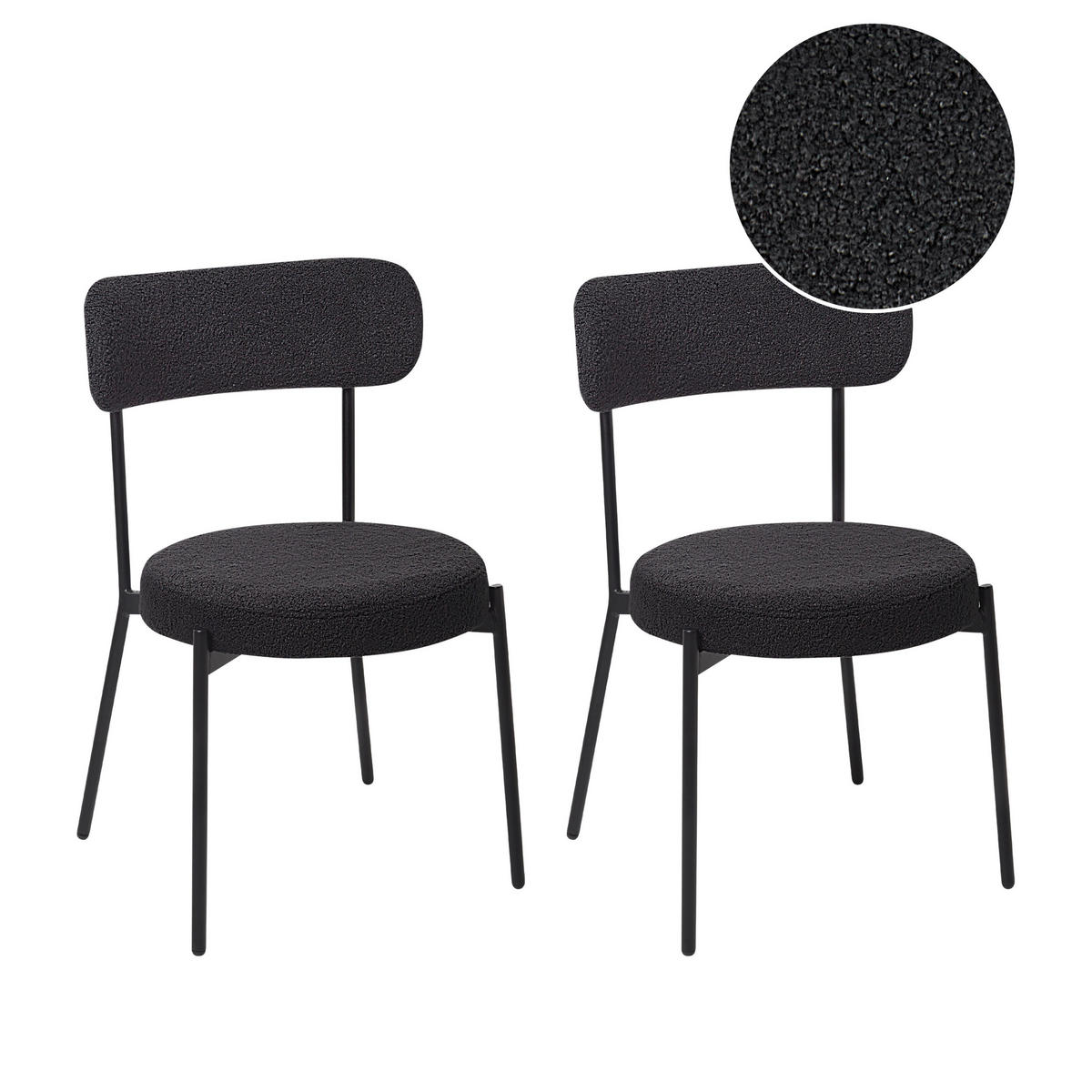 STUHL 2er-Set Bouclé Schwarz Allison - Schwarz, Textil (47/77/52cm) - Beliani