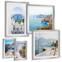 BILDER SET 5er Set - 50x50 cm & 20x30 cm & 40x60 cm Silberner Rahmen - Griechische Architektur auf Santorin, Oia - Silberfarben, Kunststoff (40/60cm) - TULUP