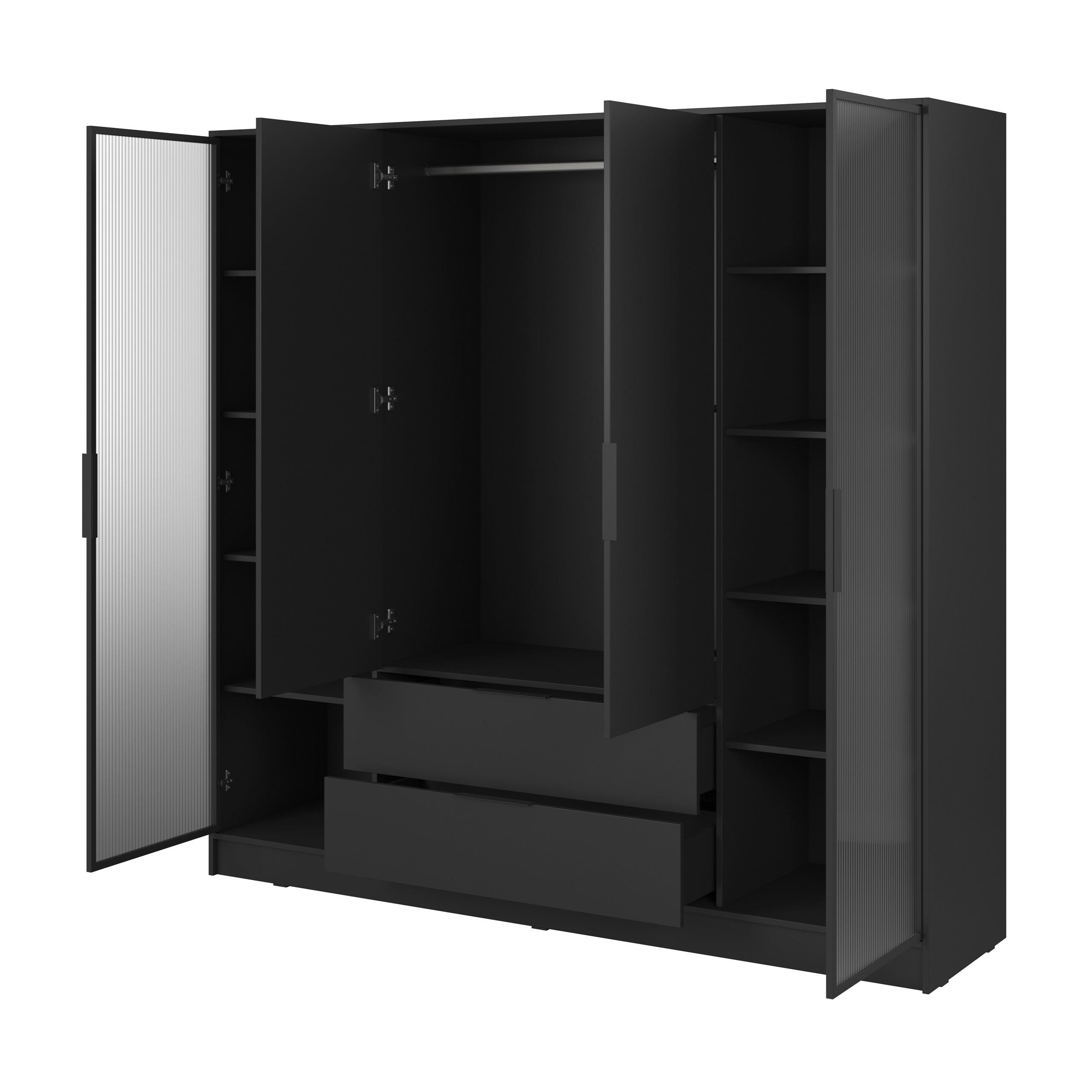 DREHTÜRENSCHRANK CATERINA 206/200/51 cm 4-türig Schwarz - Schwarz, Holzwerkstoff (206/200/51cm) - MASSENO
