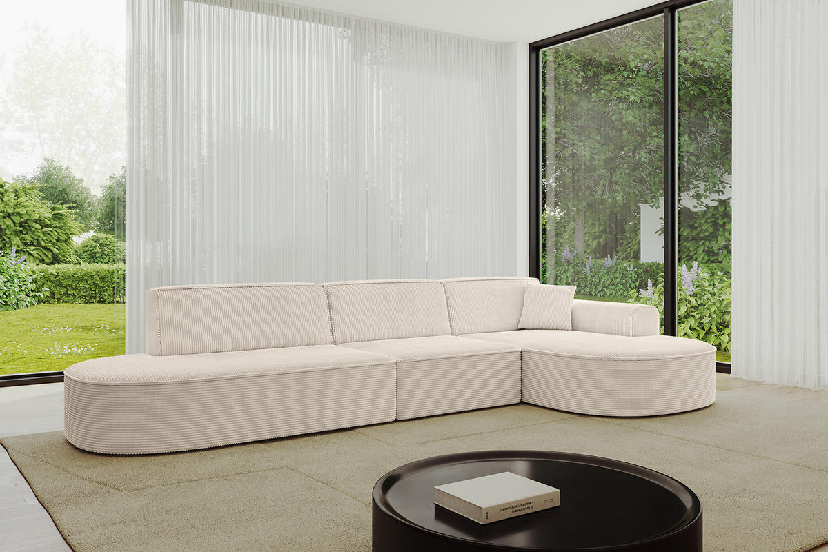 ECKSOFA Ottomane Rechts MARI-L2 - 317x163x73,5 cm Beige Cord - Beige/Schwarz, Holzwerkstoff/Kunststoff (317/163cm) - ALTDECOR