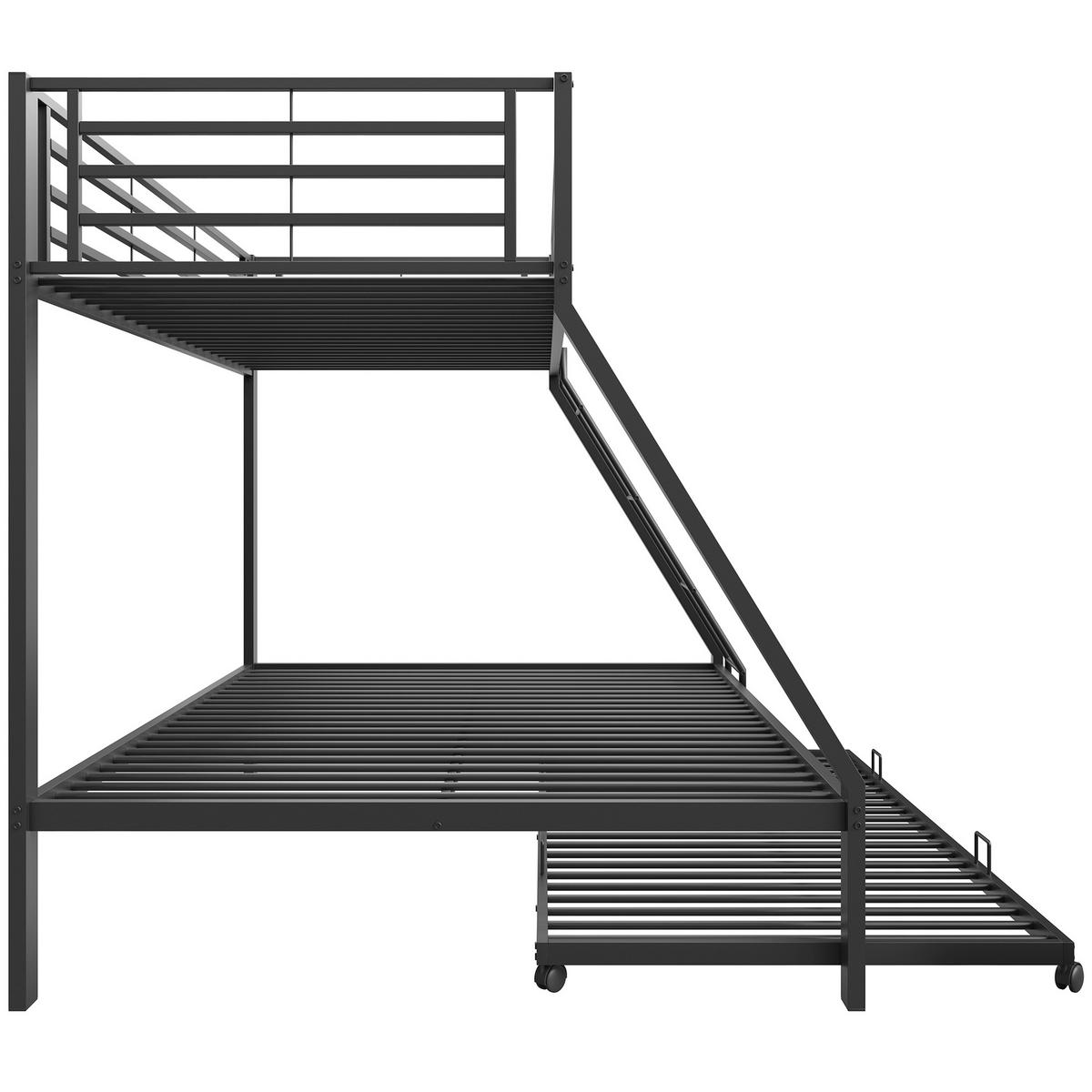 ETAGENBETT aus Metall 90/140x200 cm Schwarz mit Ausziehbett, hohe Belastbarkeit und 3 Schlafplätze - Schwarz, Metall (140/200cm) - Modfu