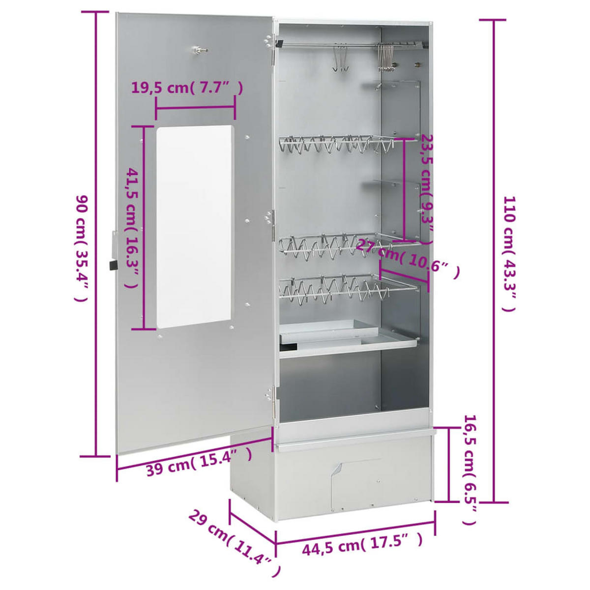 RÄUCHEROFEN Mit Kaltrauchgenerator Verzinkter Stahl - Silberfarben, Metall (44.5/110/29cm) - vidaXL