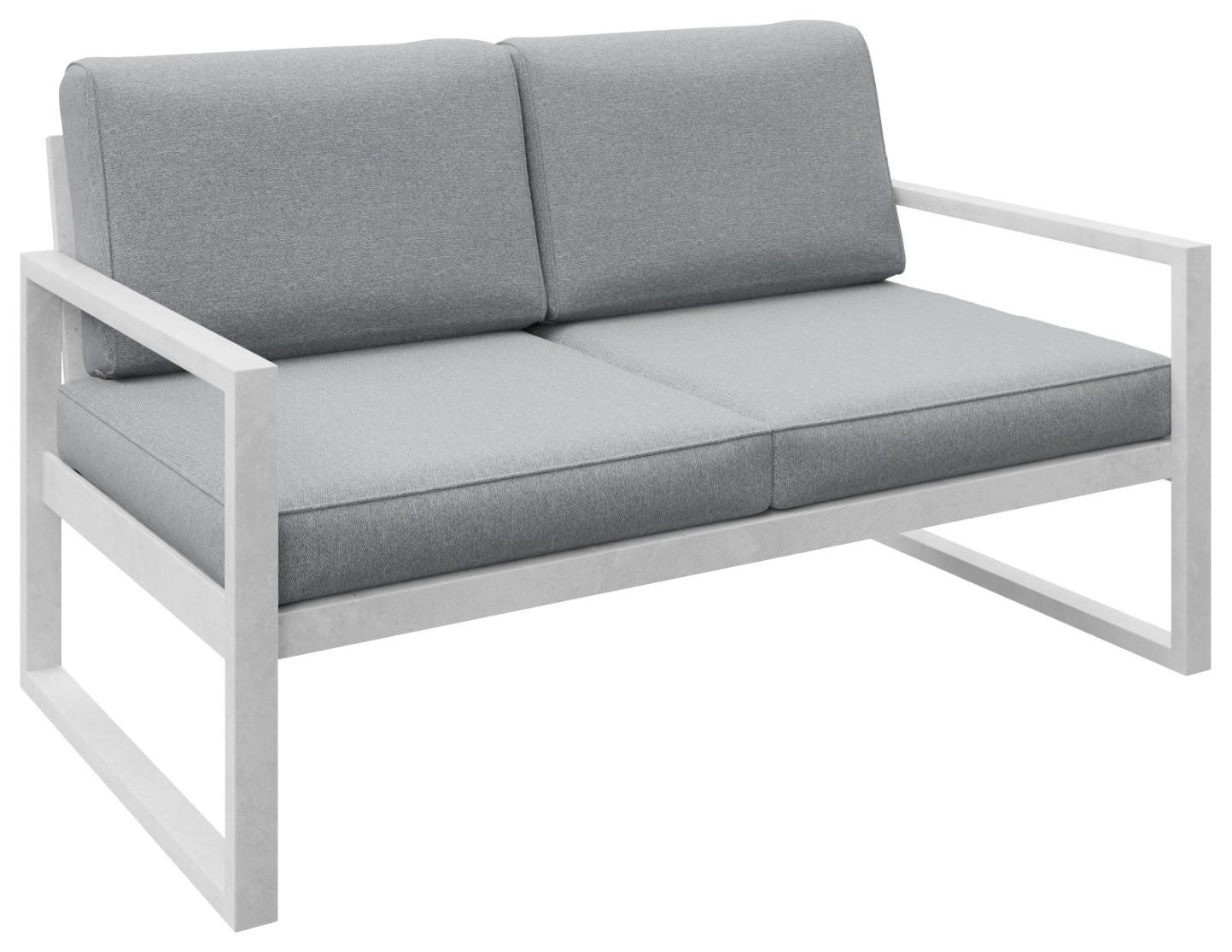 GARTENBANK Bellano Outdoor 2-Sitzer Polster-Loungebank, Stahlgestell Weiß, Hellgrau 76/146/80 cm - Grau, Textil (146/86/80cm) - WFL GROUP