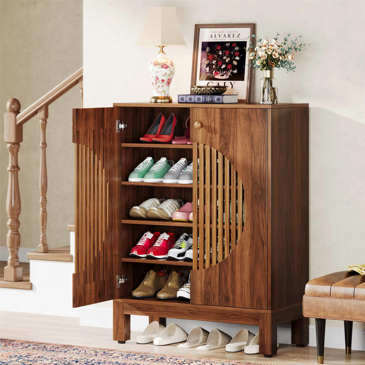 SCHUHSCHRANK 5 Ebenen mit Stauraum 100 cm - Braun, Holz (73/100/35cm) - Kaket